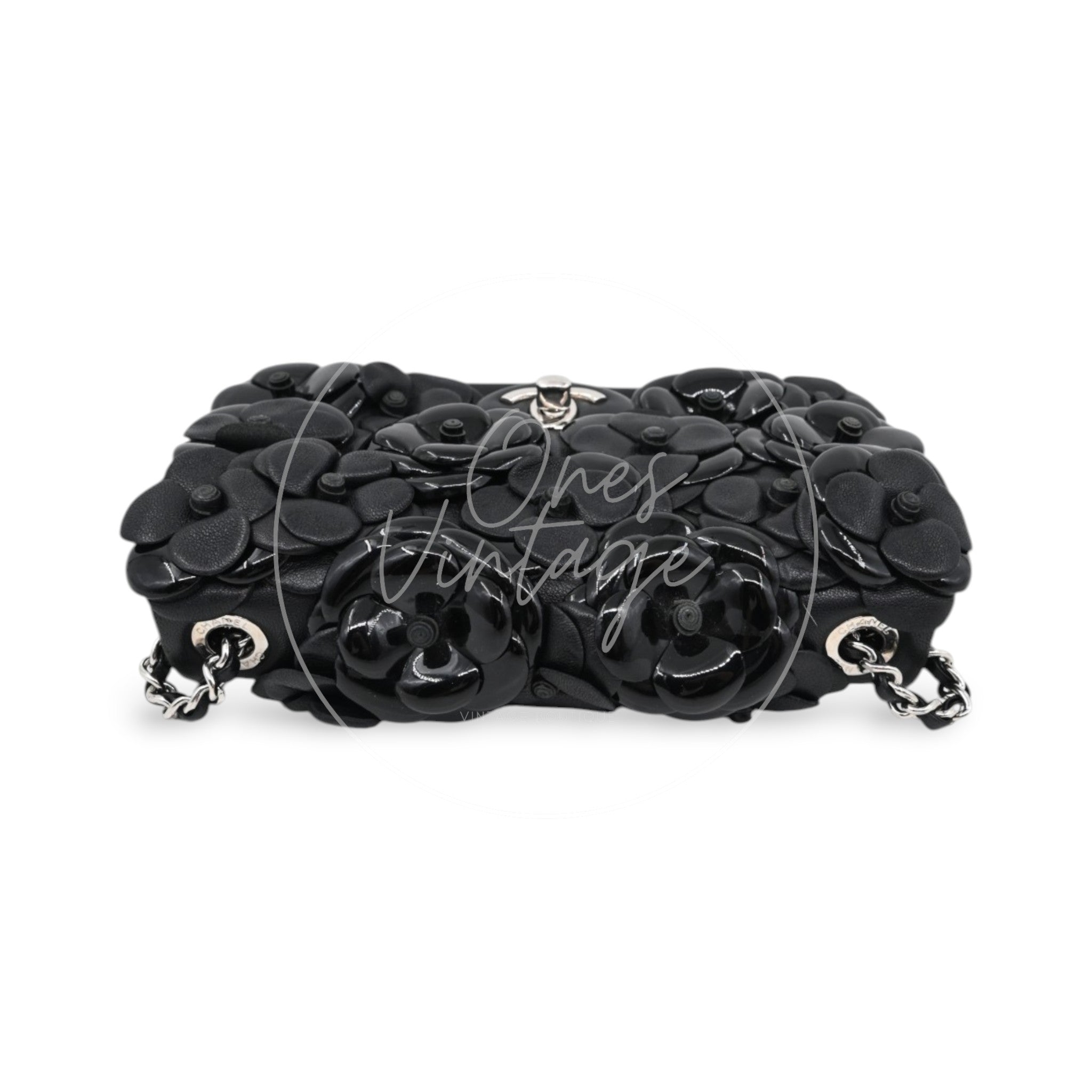 Chanel Mini Camellia Flap Bag SHW Black Series 22