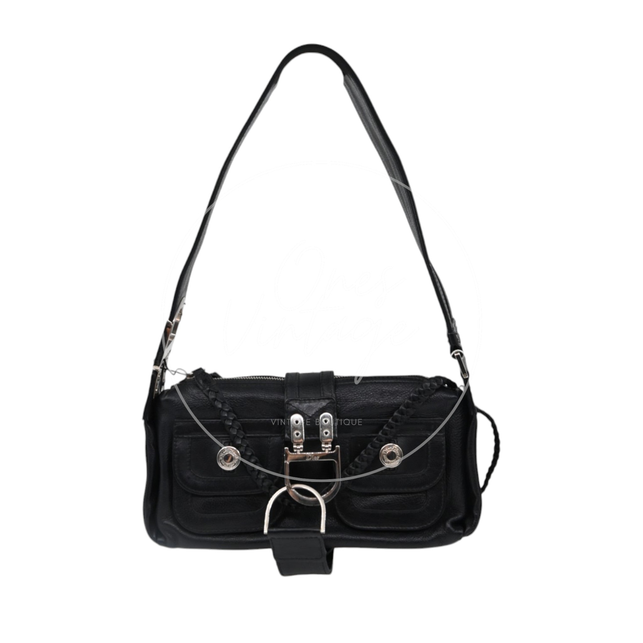 Christian Dior Vintage Street Chic bag in black grained leather with silver-tone D-ring clasp