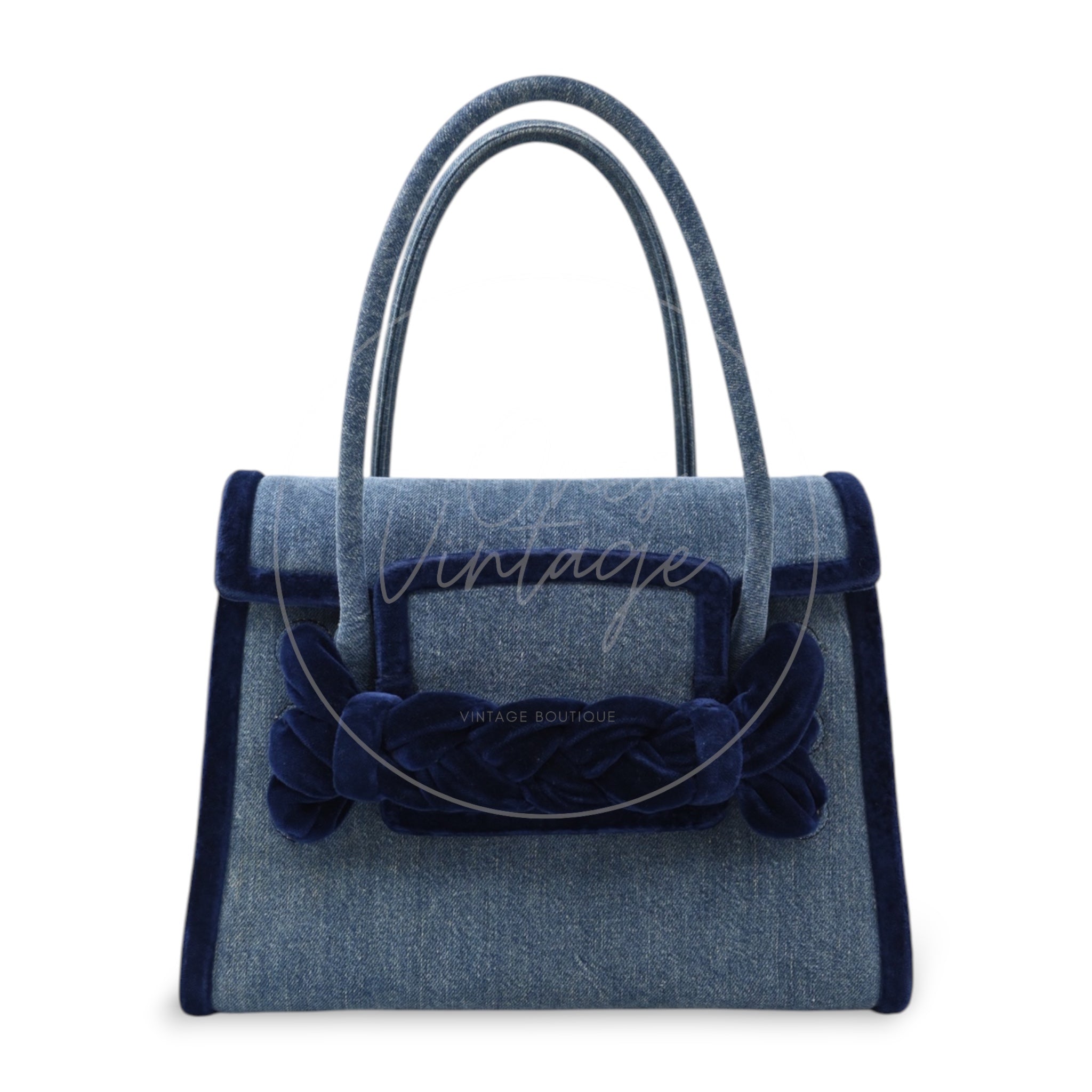 [Pre-owned] Miu Miu Denim and Velvet Blue Top handle Shoulder Bag