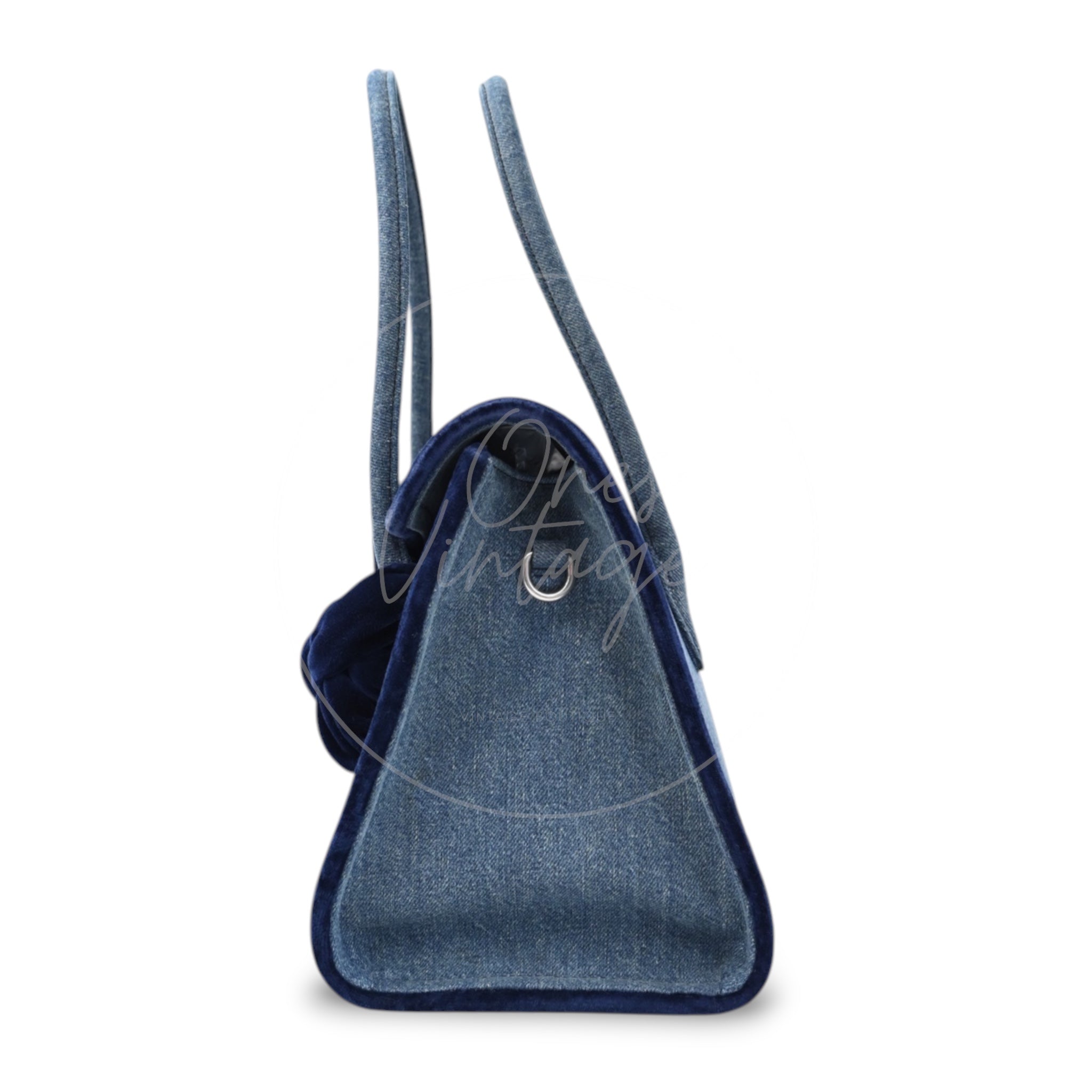 [Pre-owned] Miu Miu Denim and Velvet Blue Top handle Shoulder Bag