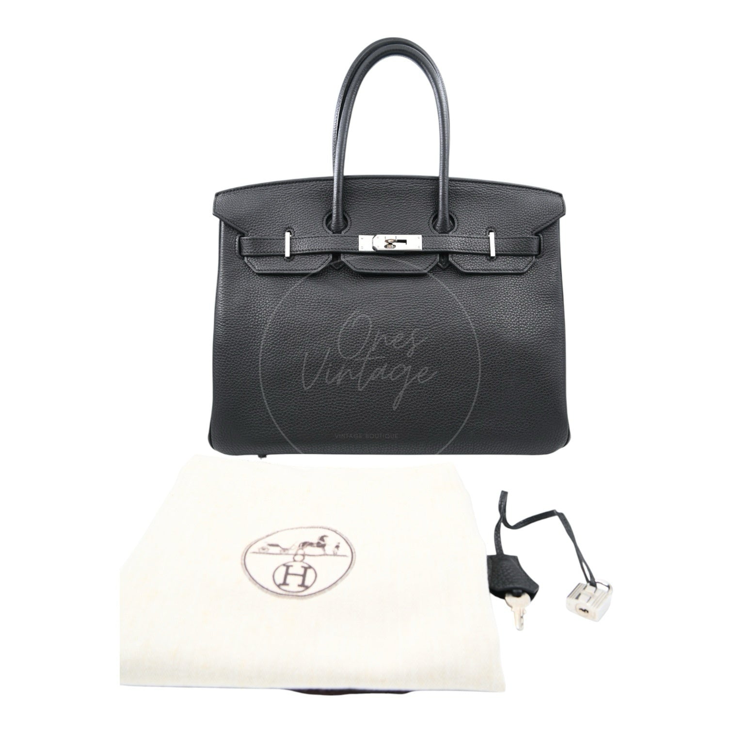 [Pre-owned] Hermes Birkin 35 Black PHW Stamp Square N Bag