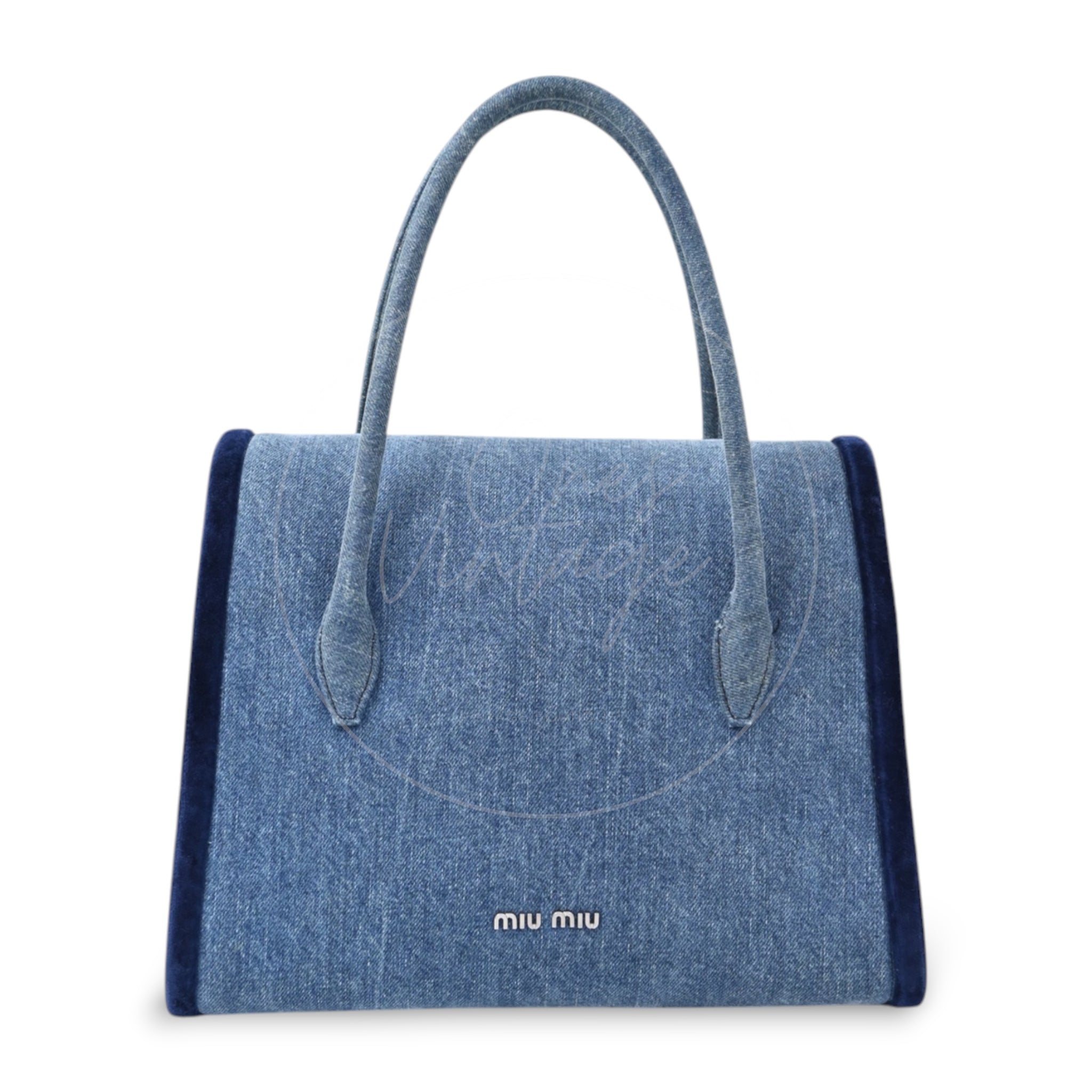 [Pre-owned] Miu Miu Denim and Velvet Blue Top handle Shoulder Bag
