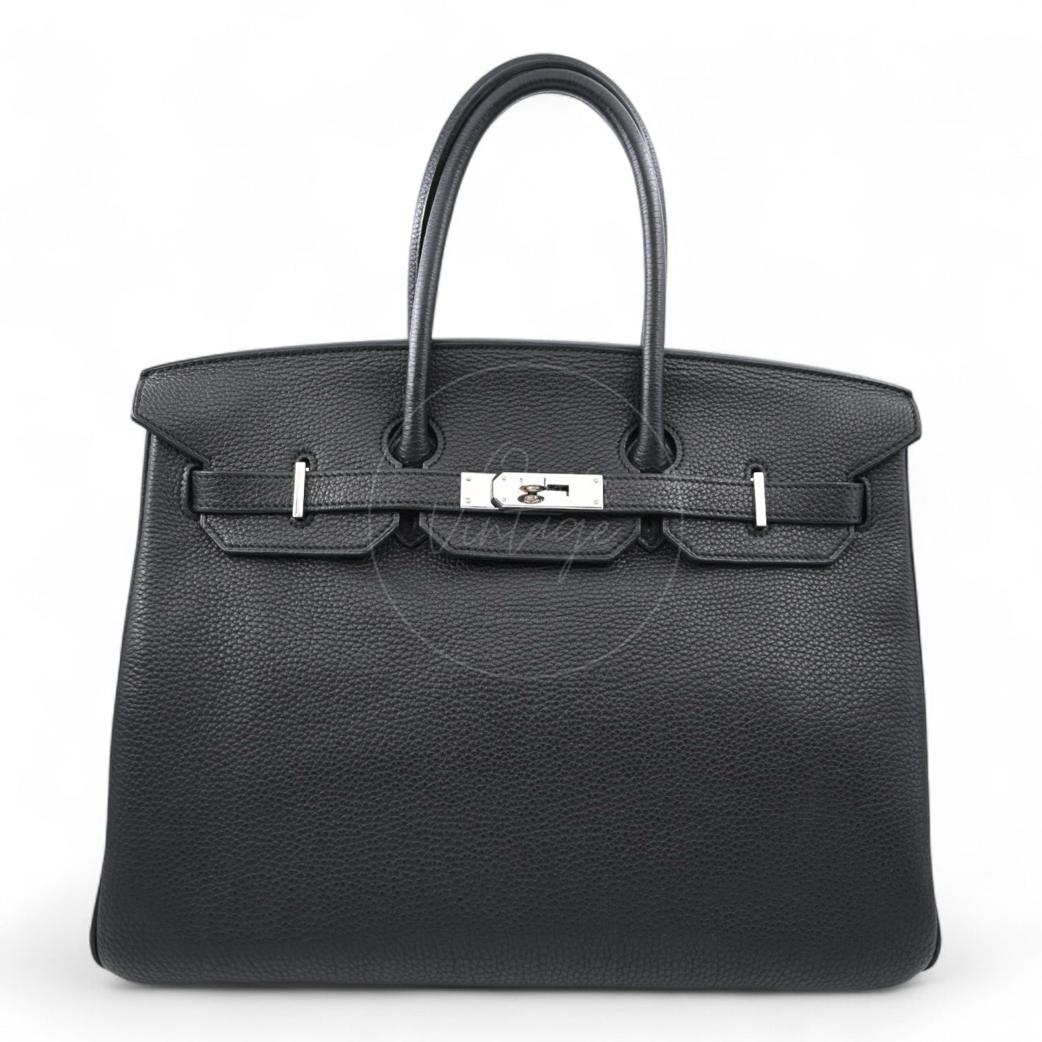 [Pre-owned] Hermes Birkin 35 Black PHW Stamp Square N Bag