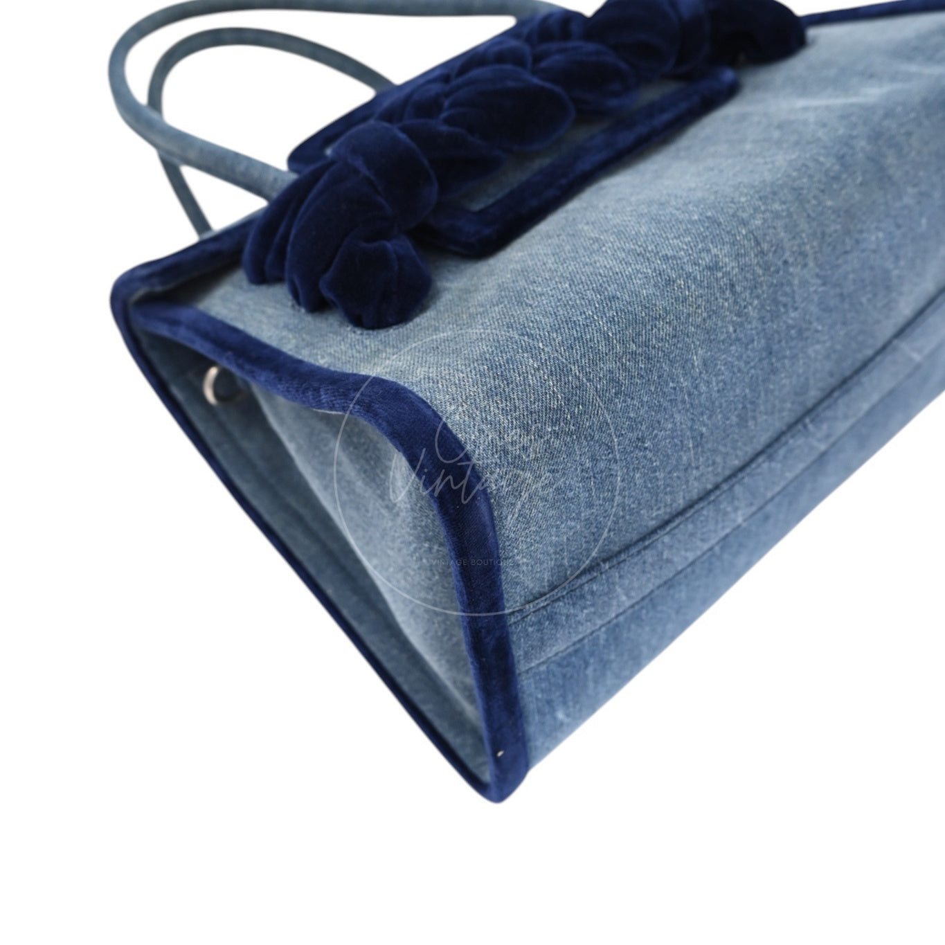 [Pre-owned] Miu Miu Denim and Velvet Blue Top handle Shoulder Bag