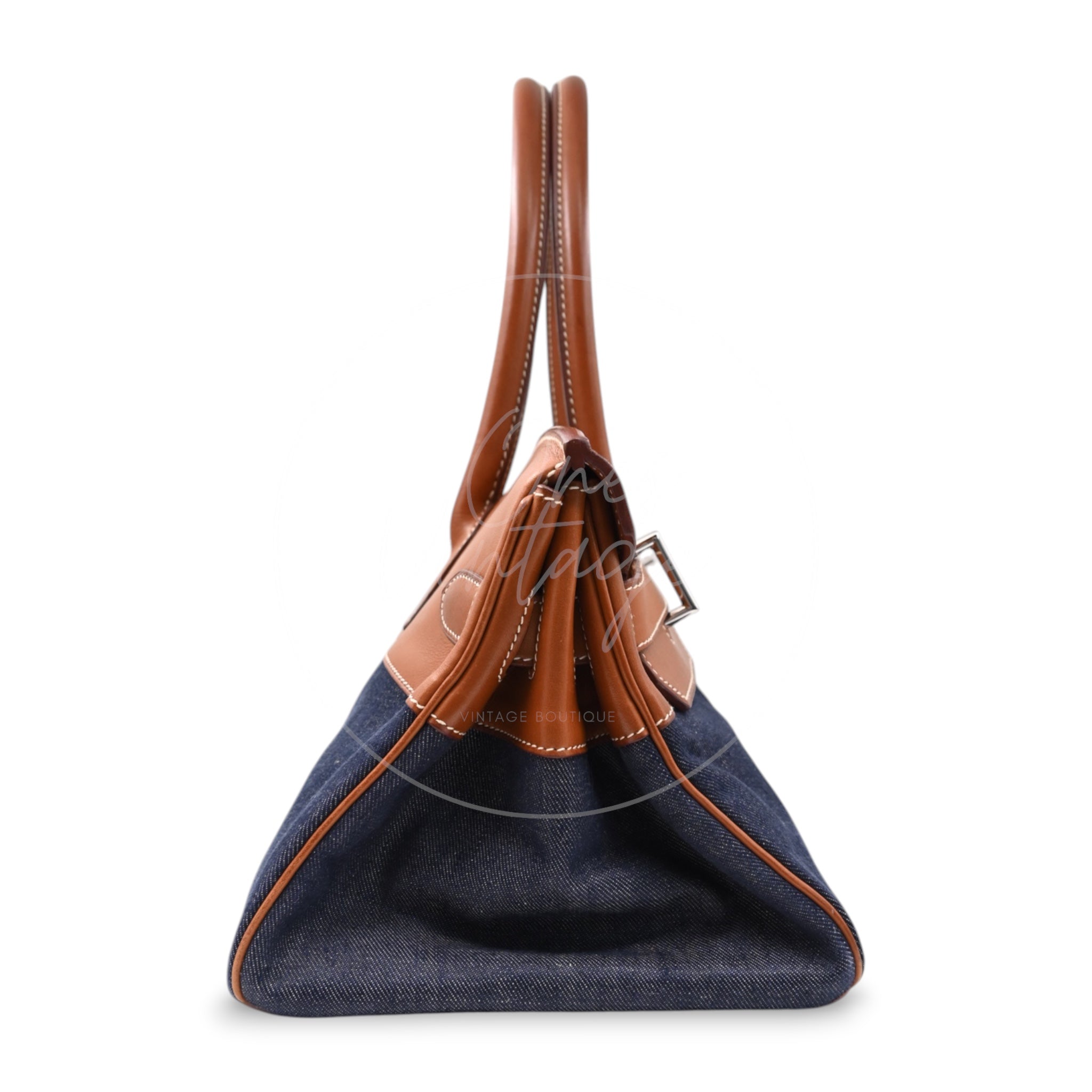 [Pre-owned] Hermes Birkin Shoulder Denim x Natural Barenia Stamp Square I PHW Bag