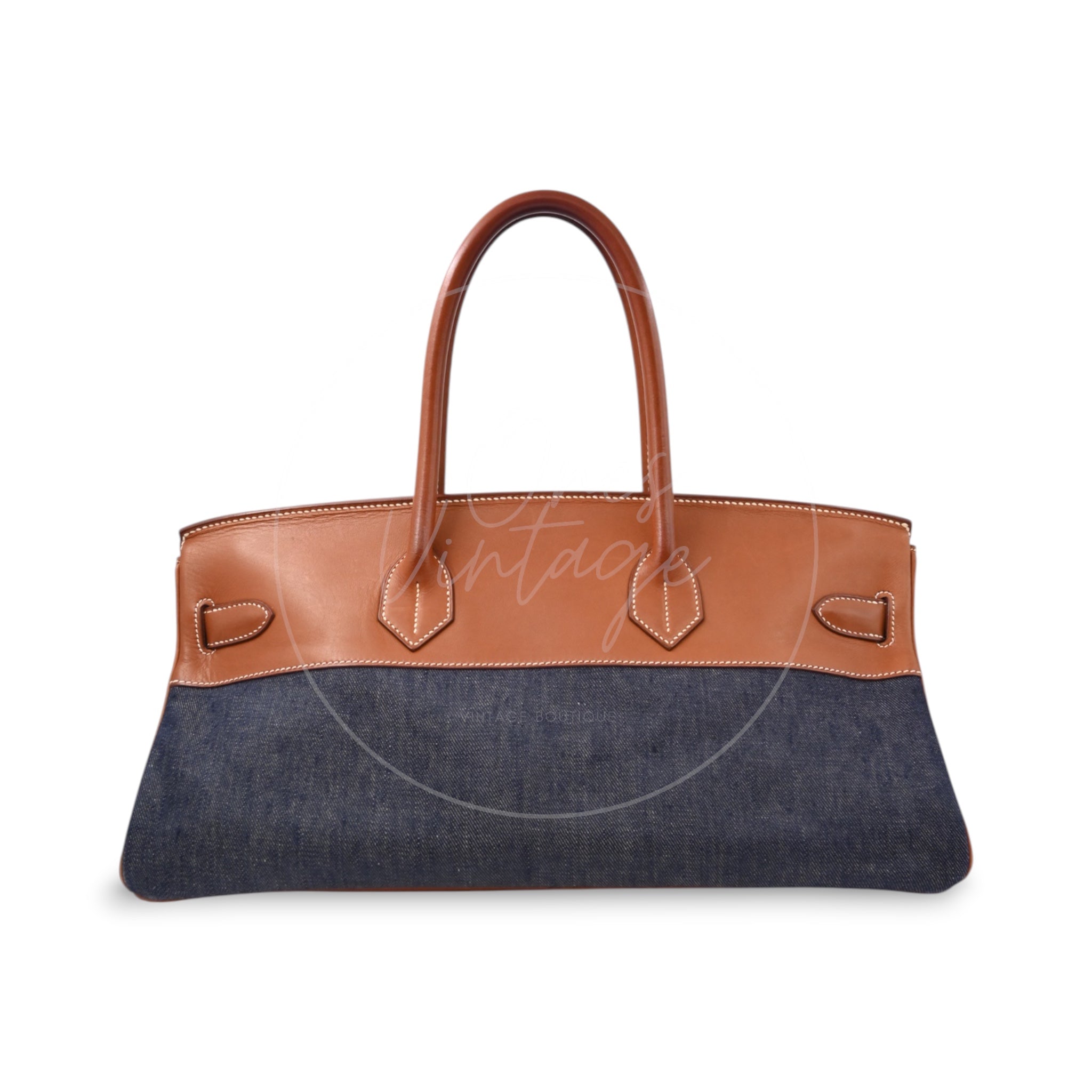 [Pre-owned] Hermes Birkin Shoulder Denim x Natural Barenia Stamp Square I PHW Bag