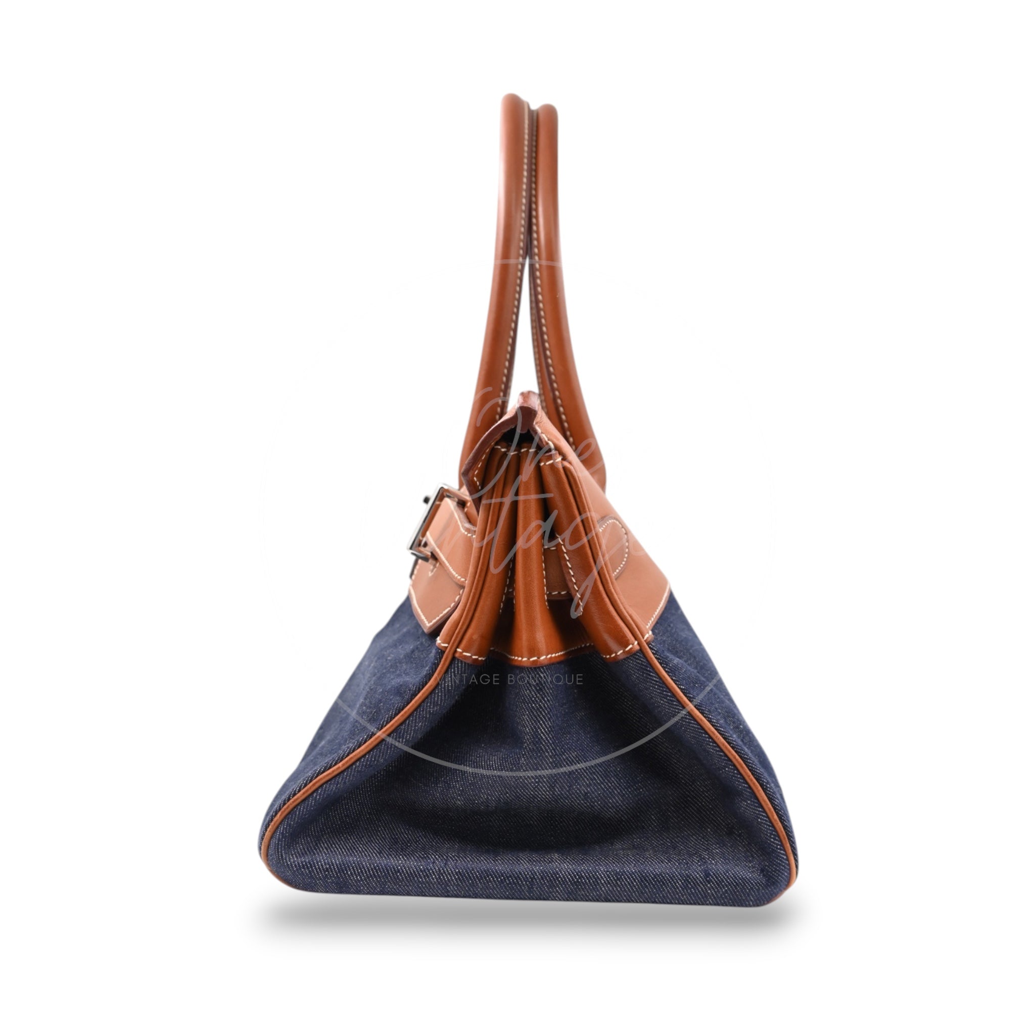 [Pre-owned] Hermes Birkin Shoulder Denim x Natural Barenia Stamp Square I PHW Bag