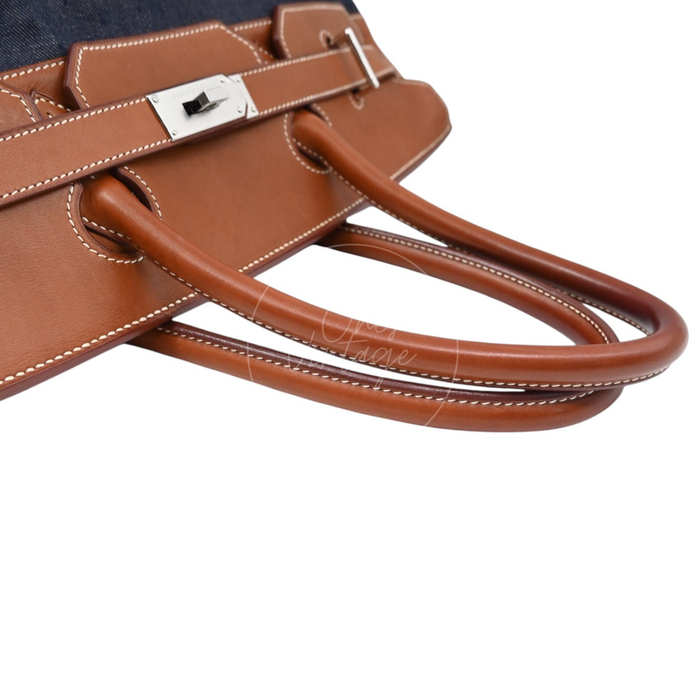 [Pre-owned] Hermes Birkin Shoulder Denim x Natural Barenia Stamp Square I PHW Bag