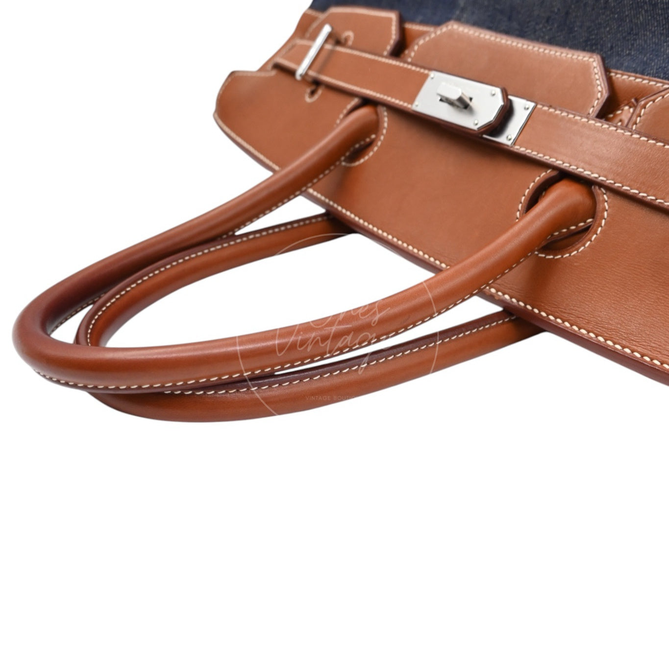 [Pre-owned] Hermes Birkin Shoulder Denim x Natural Barenia Stamp Square I PHW Bag