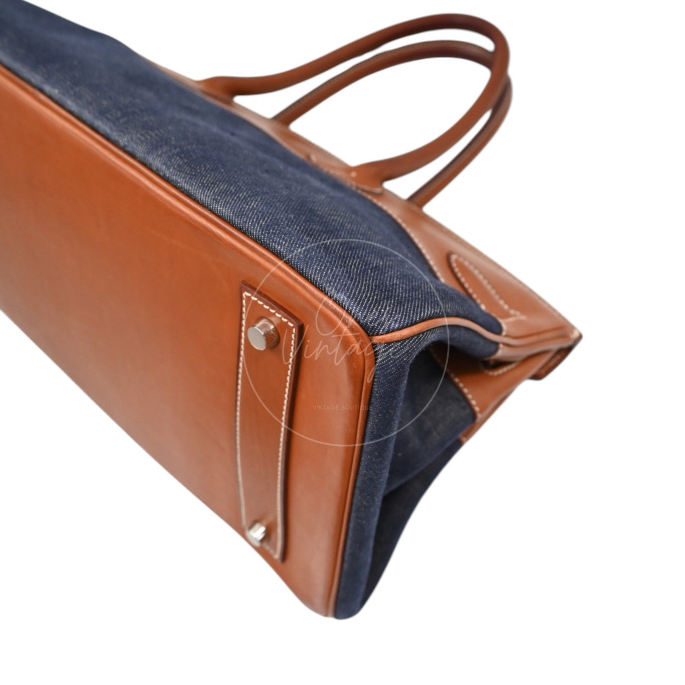 [Pre-owned] Hermes Birkin Shoulder Denim x Natural Barenia Stamp Square I PHW Bag