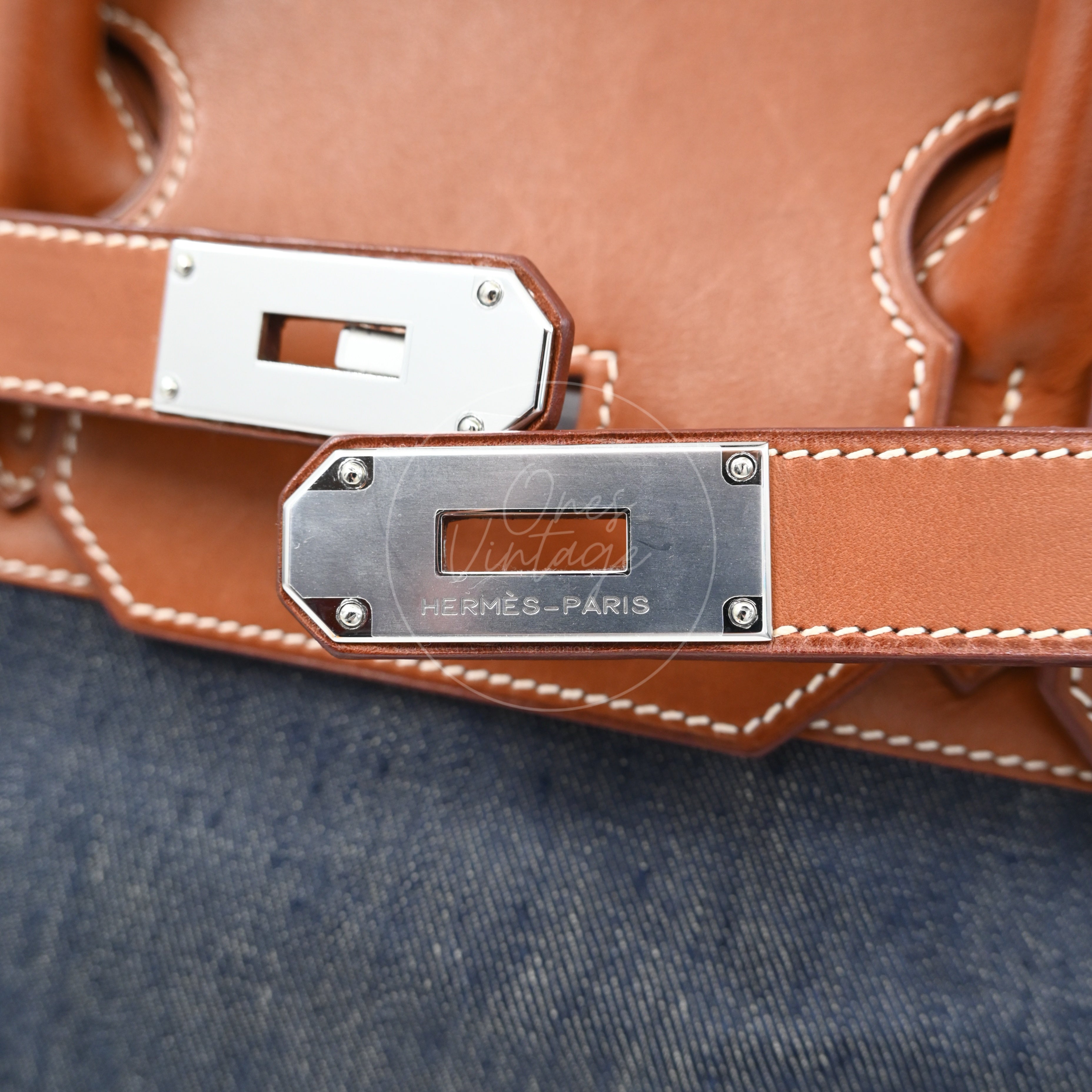 [Pre-owned] Hermes Birkin Shoulder Denim x Natural Barenia Stamp Square I PHW Bag