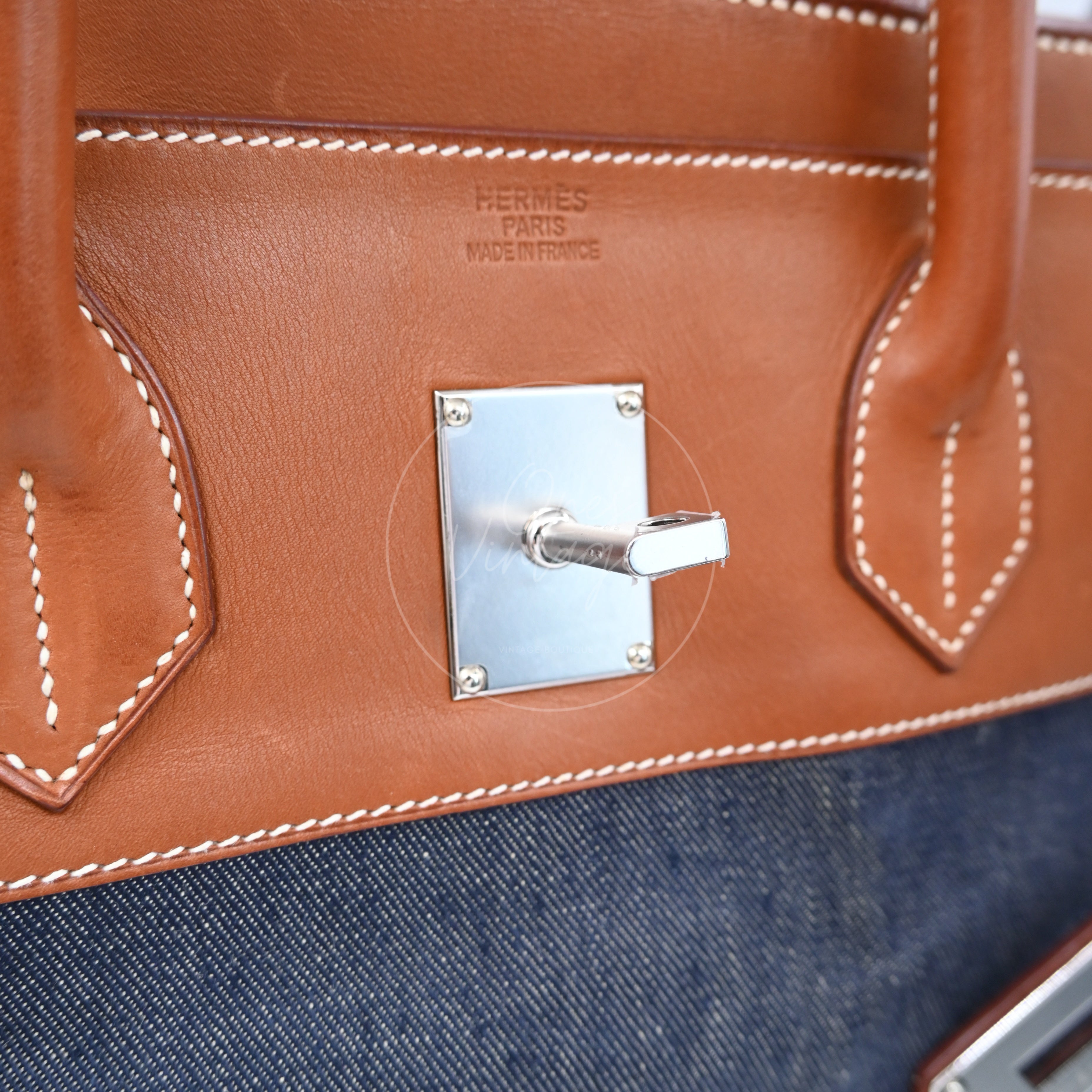 [Pre-owned] Hermes Birkin Shoulder Denim x Natural Barenia Stamp Square I PHW Bag