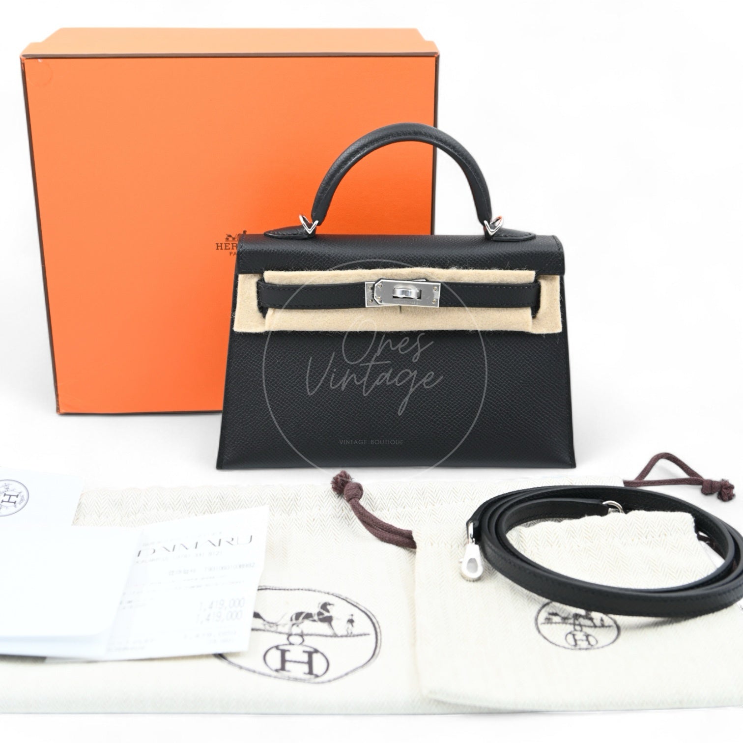 [Unused] Hermes Mini Kelly Black PHW Stamp W Handbag