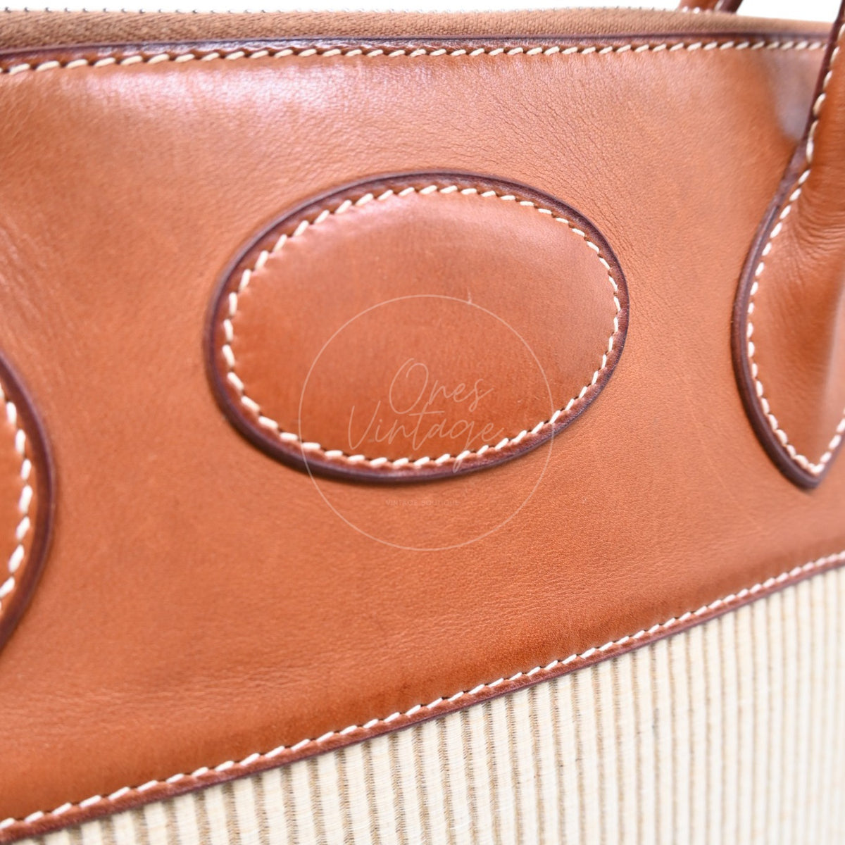 Hermès Bolide 26 in Fauve Barenia leather and Crinoline fabric with palladium-plated hardware, Square D stamp, oval leather patch and contrast stitching