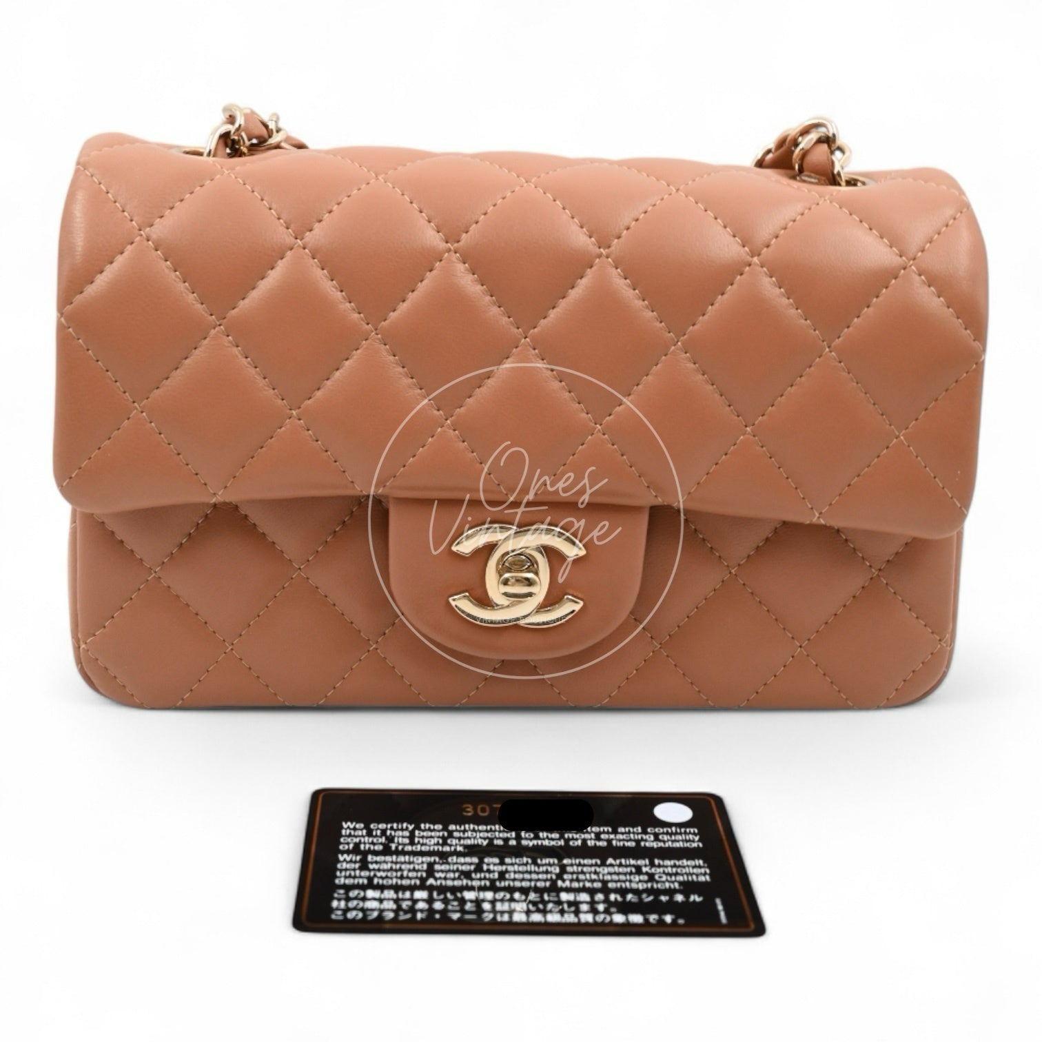 [Pre-owned] Chanel 21P Caramel Rectangular Lambskin Leather Mini Flap Bag