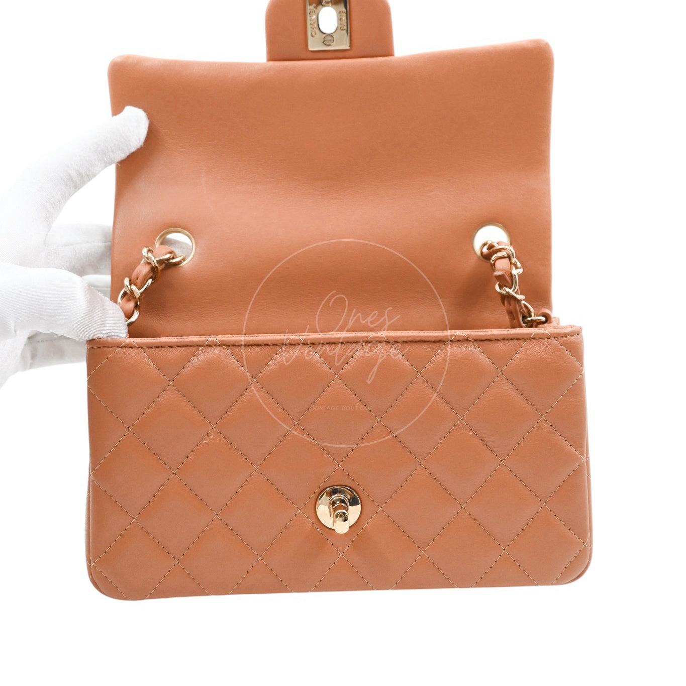 [Pre-owned] Chanel 21P Caramel Rectangular Lambskin Leather Mini Flap Bag