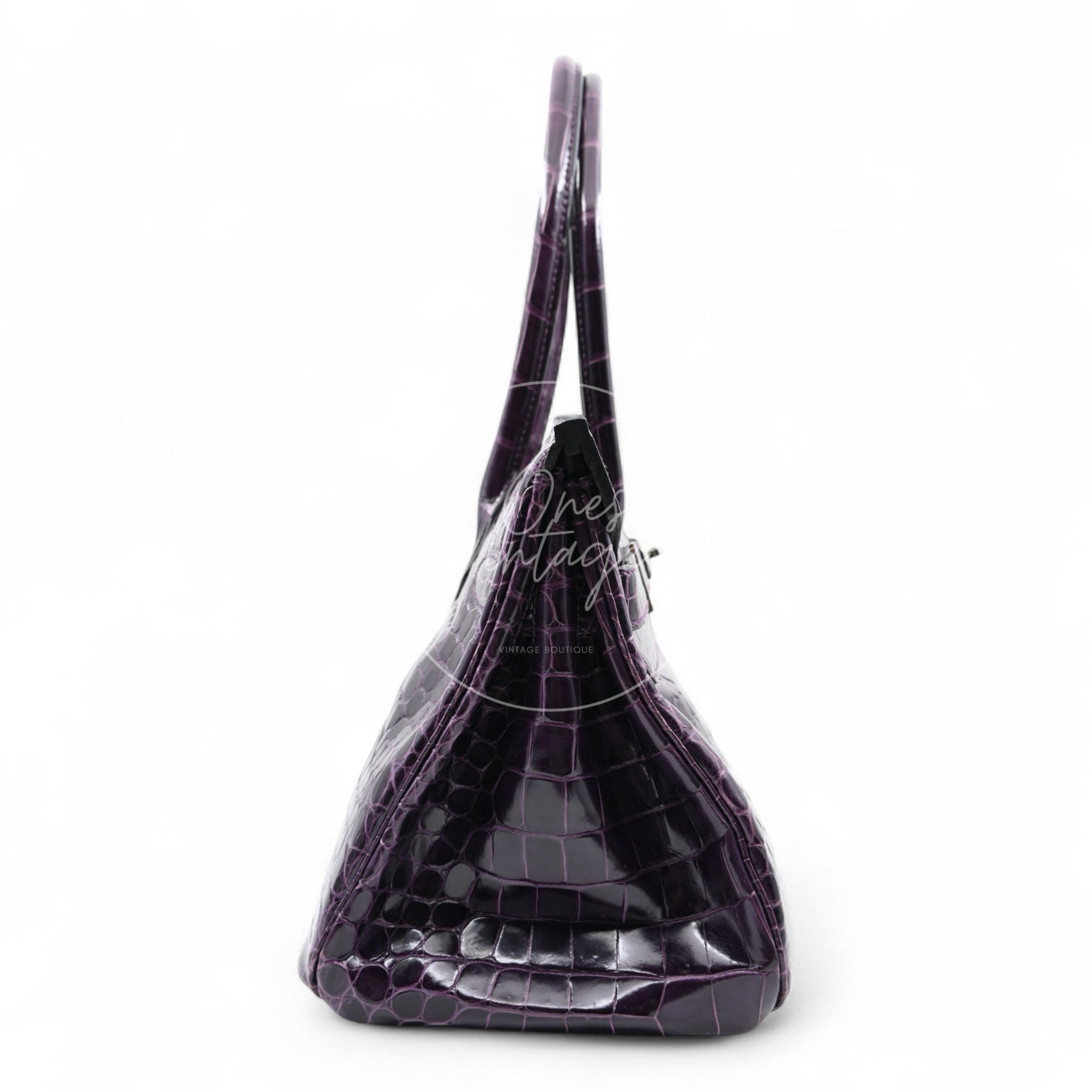 [Pre-Owned] Hermes Shoulder Birkin Cassie Shiny Porosus Croco Purple Stamp O