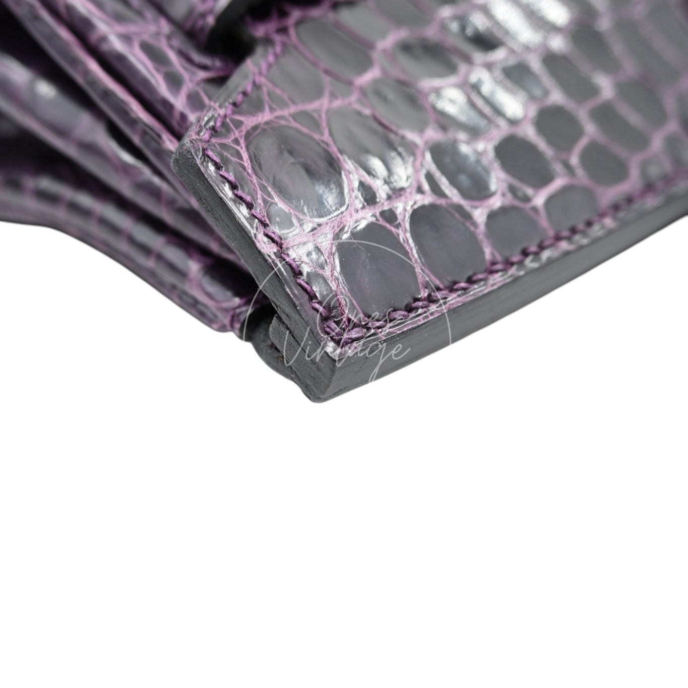 [Pre-Owned] Hermes Shoulder Birkin Cassie Shiny Porosus Croco Purple Stamp O