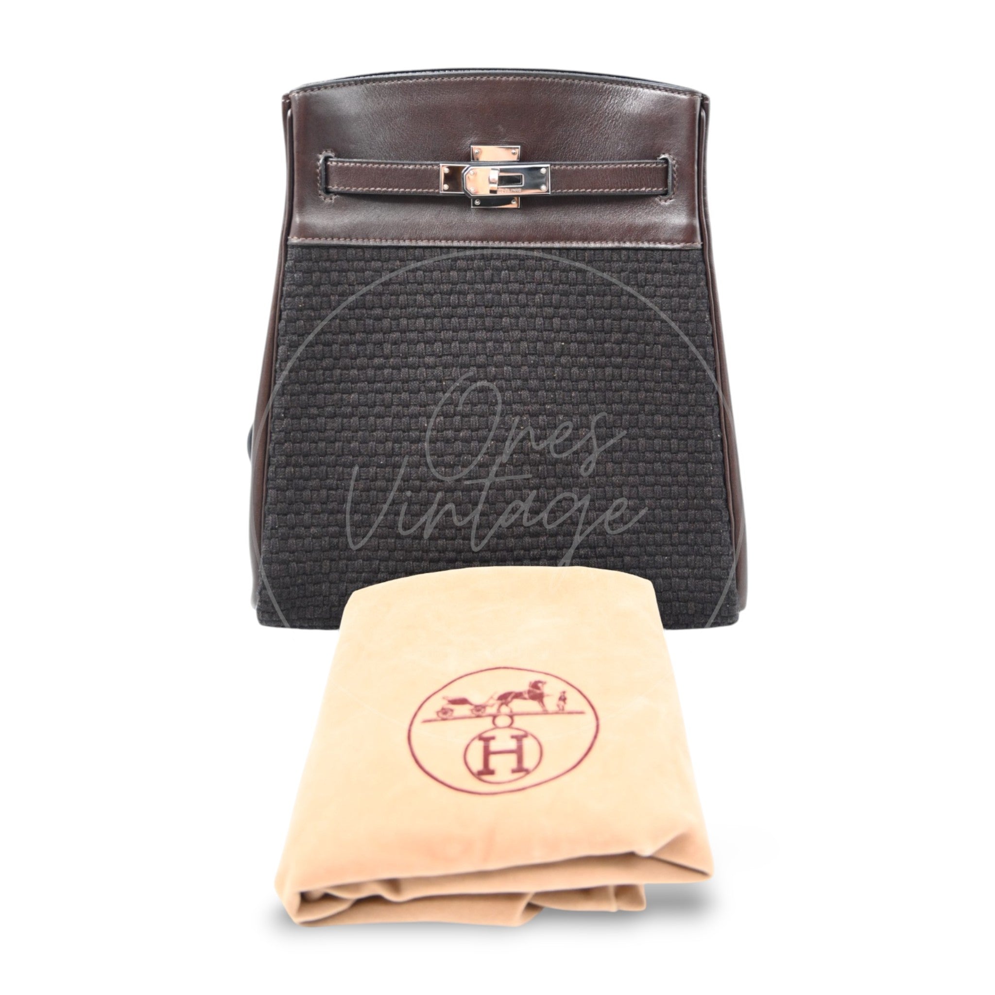 [Pre-Owned] Hermes Kelly Sport 24 Brown Swift and Wool Toresage PHW Stamp Square E