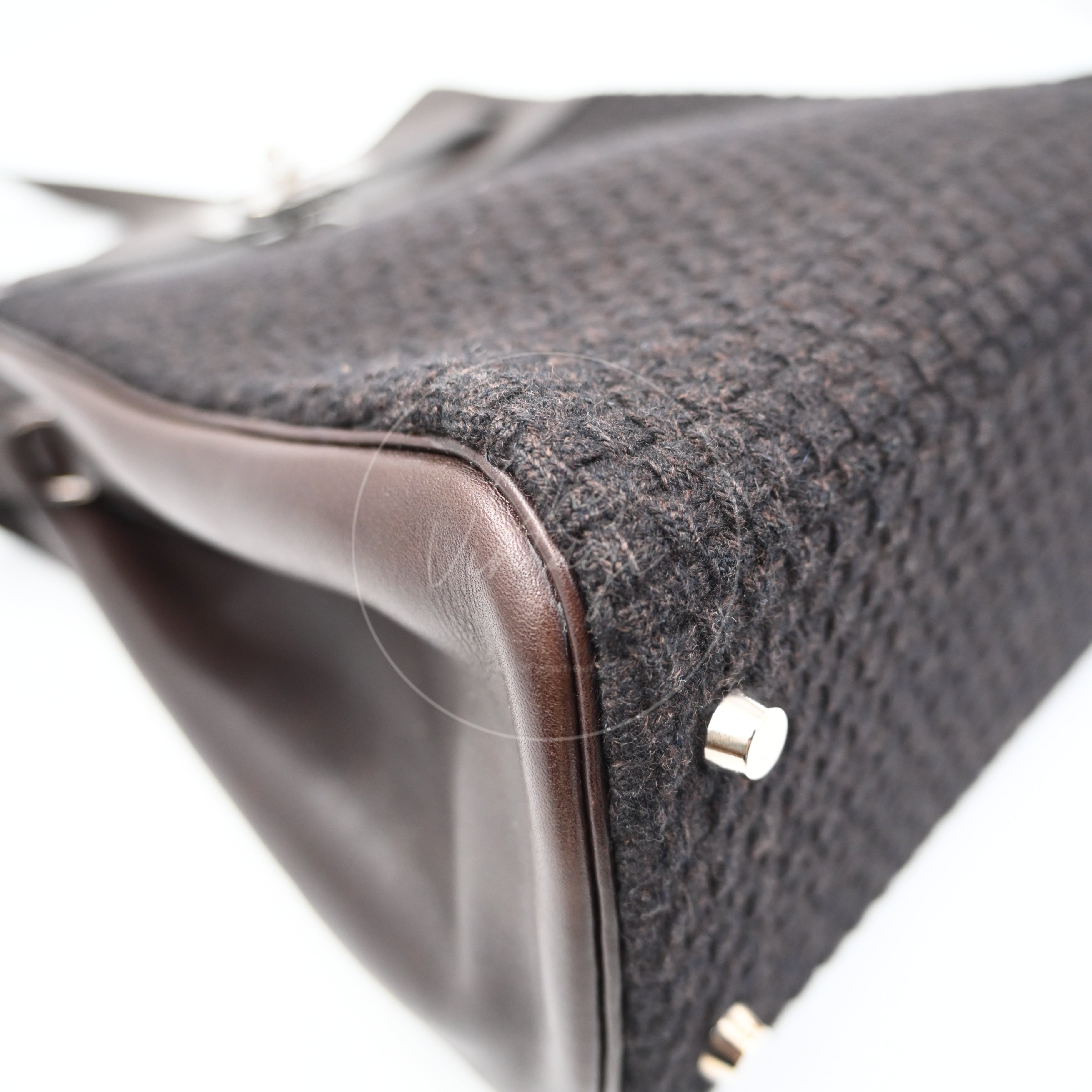 [Pre-Owned] Hermes Kelly Sport 24 Brown Swift and Wool Toresage PHW Stamp Square E