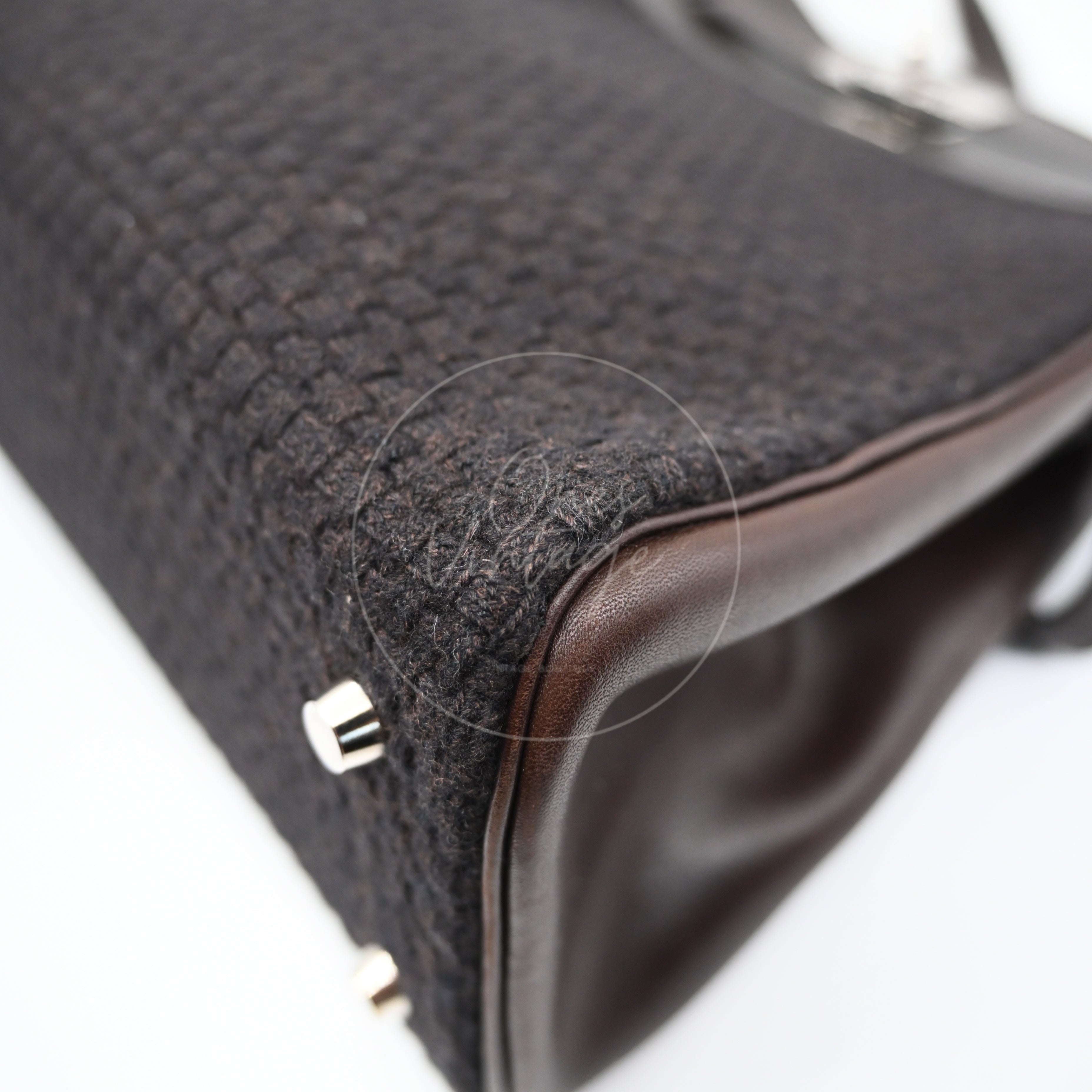 [Pre-Owned] Hermes Kelly Sport 24 Brown Swift and Wool Toresage PHW Stamp Square E