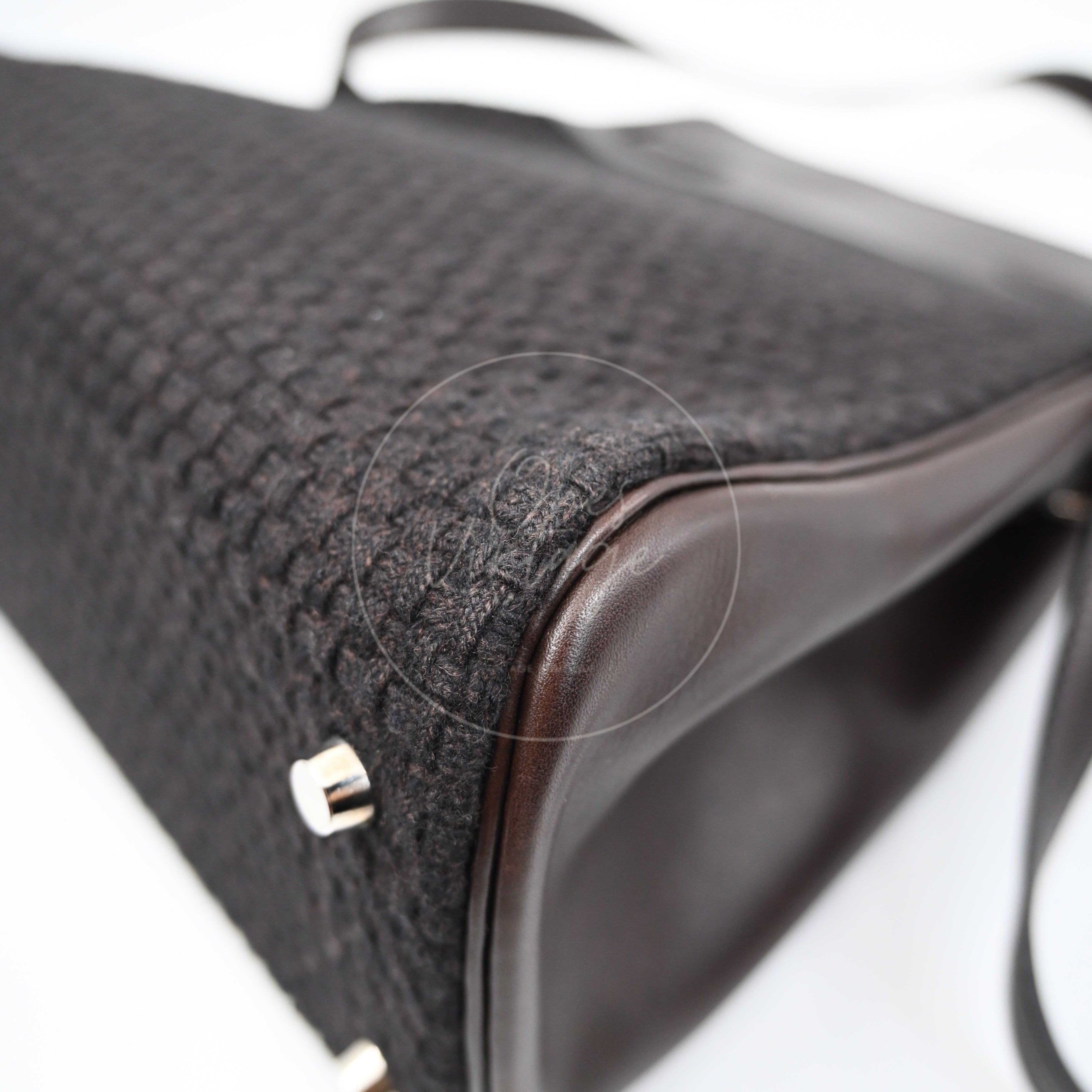 [Pre-Owned] Hermes Kelly Sport 24 Brown Swift and Wool Toresage PHW Stamp Square E