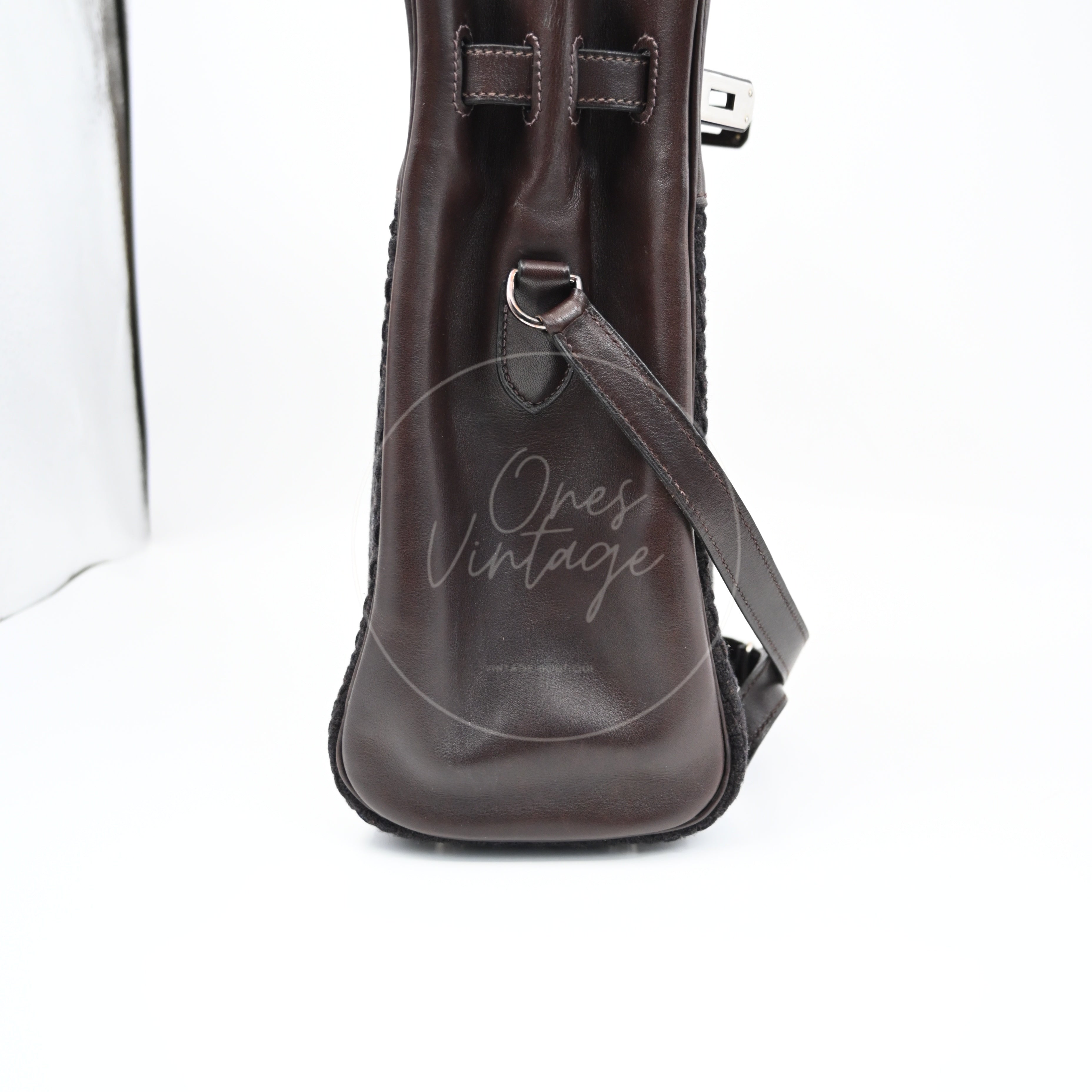 [Pre-Owned] Hermes Kelly Sport 24 Brown Swift and Wool Toresage PHW Stamp Square E