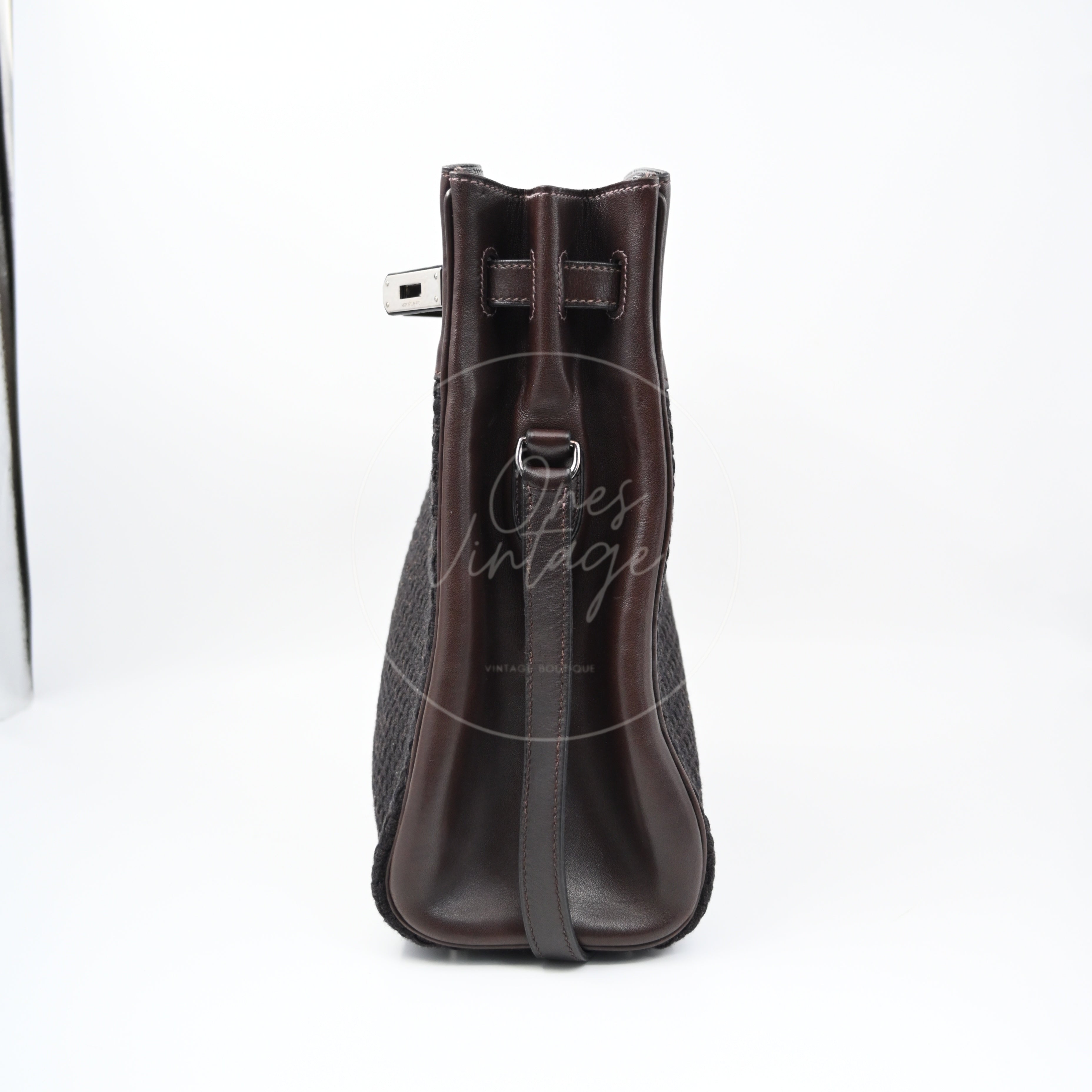 [Pre-Owned] Hermes Kelly Sport 24 Brown Swift and Wool Toresage PHW Stamp Square E