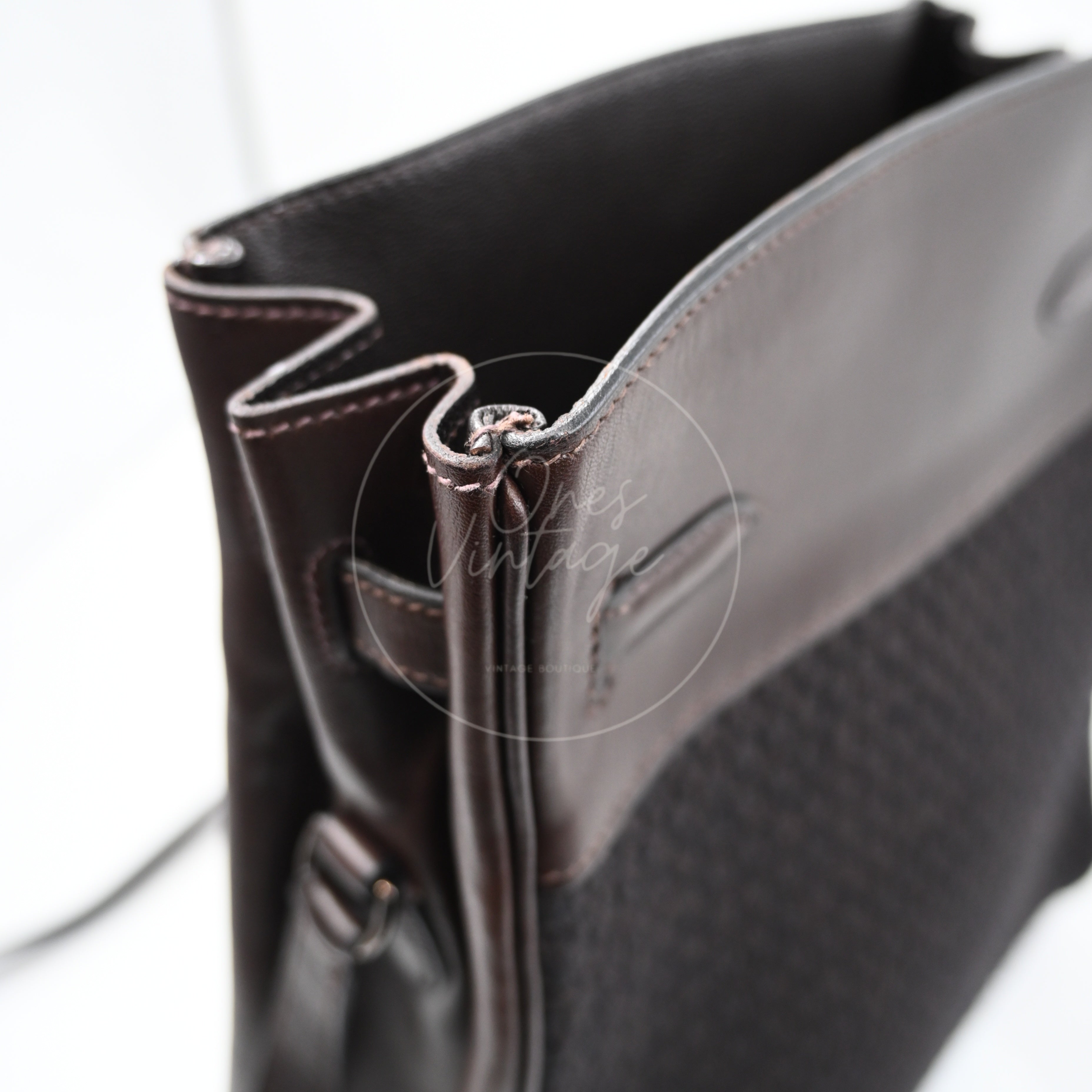 [Pre-Owned] Hermes Kelly Sport 24 Brown Swift and Wool Toresage PHW Stamp Square E