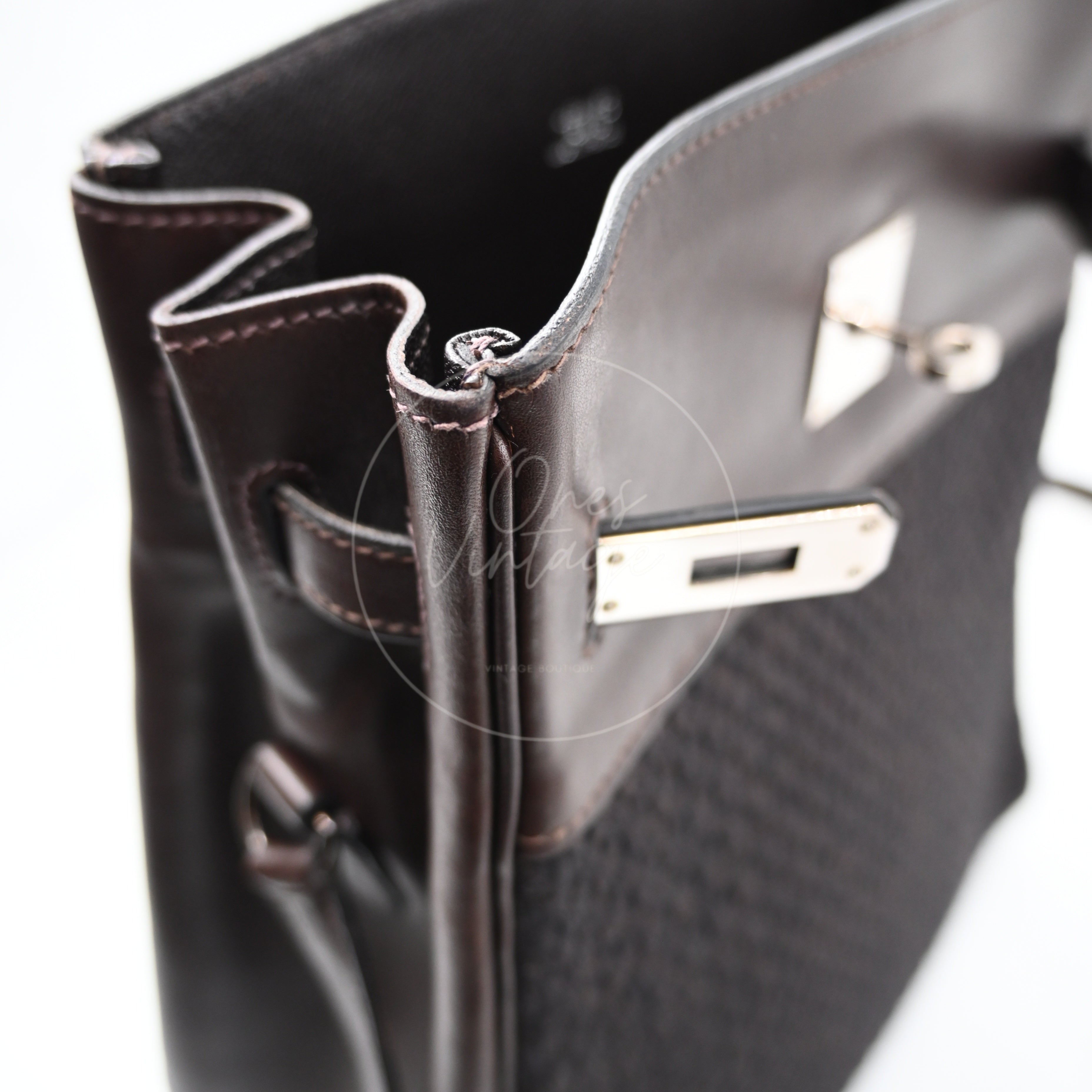 [Pre-Owned] Hermes Kelly Sport 24 Brown Swift and Wool Toresage PHW Stamp Square E