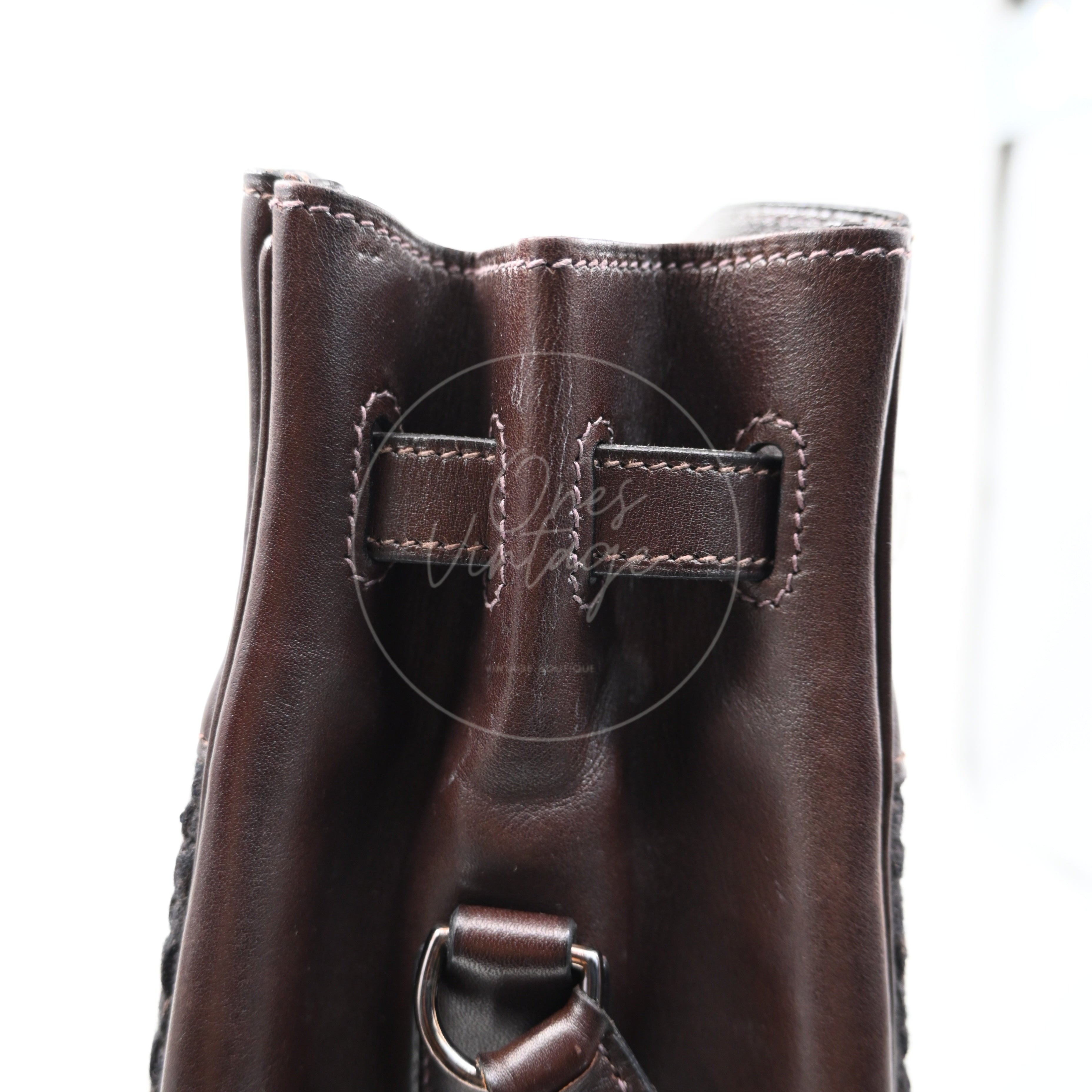 [Pre-Owned] Hermes Kelly Sport 24 Brown Swift and Wool Toresage PHW Stamp Square E