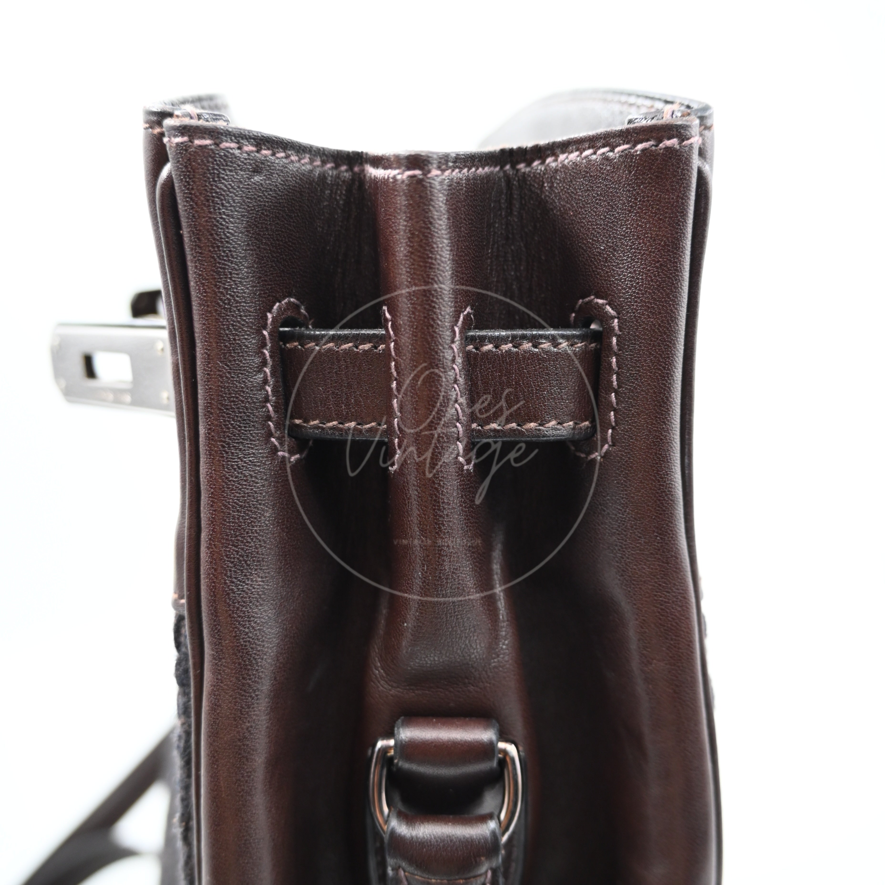 [Pre-Owned] Hermes Kelly Sport 24 Brown Swift and Wool Toresage PHW Stamp Square E