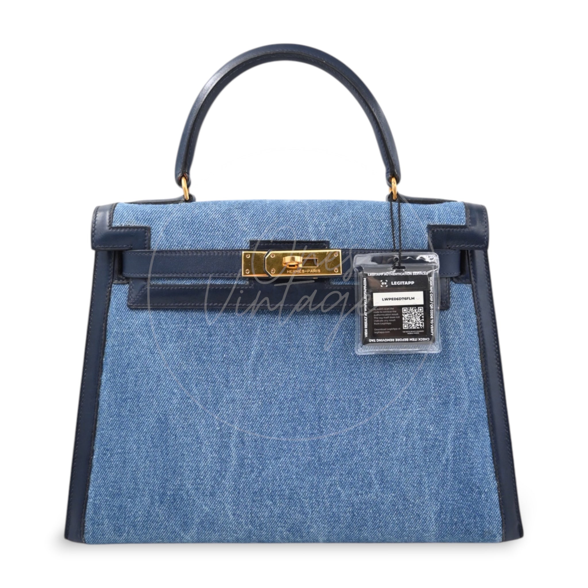 [Pre-owned] Hermes Kelly 28 Navy and Denim Blue GHW Stamp Circle L