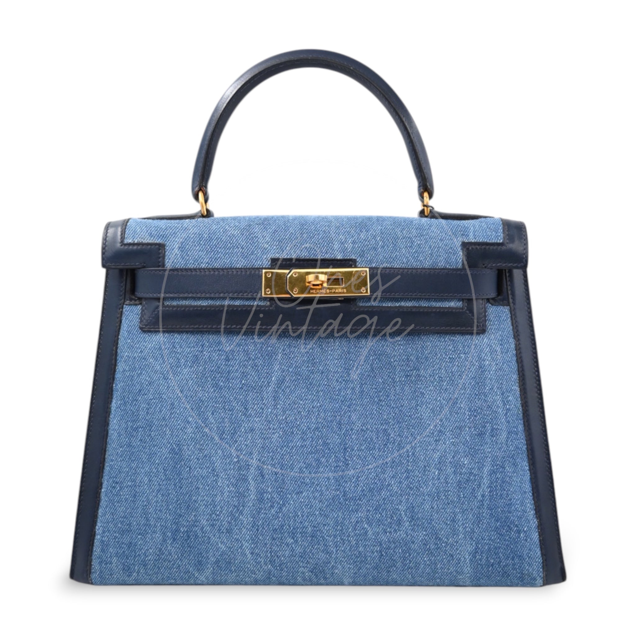 [Pre-owned] Hermes Kelly 28 Navy and Denim Blue GHW Stamp Circle L