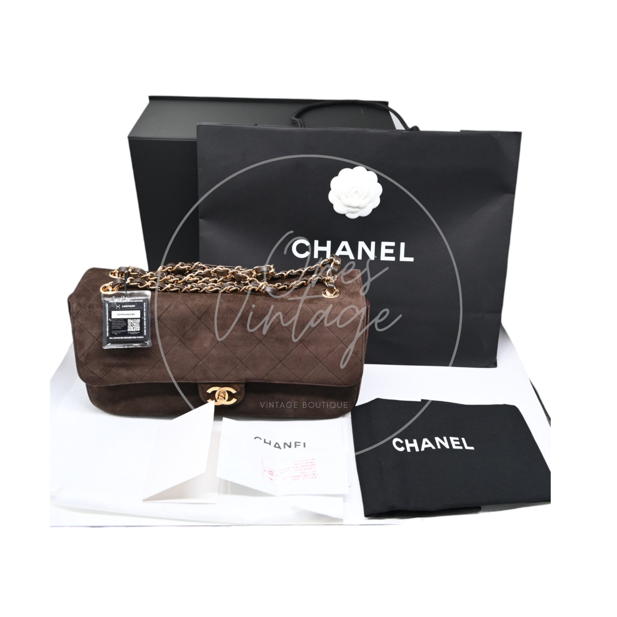Chanel Maxi Flap Bag 32cm Suede GHW Dark Brown Series NU
