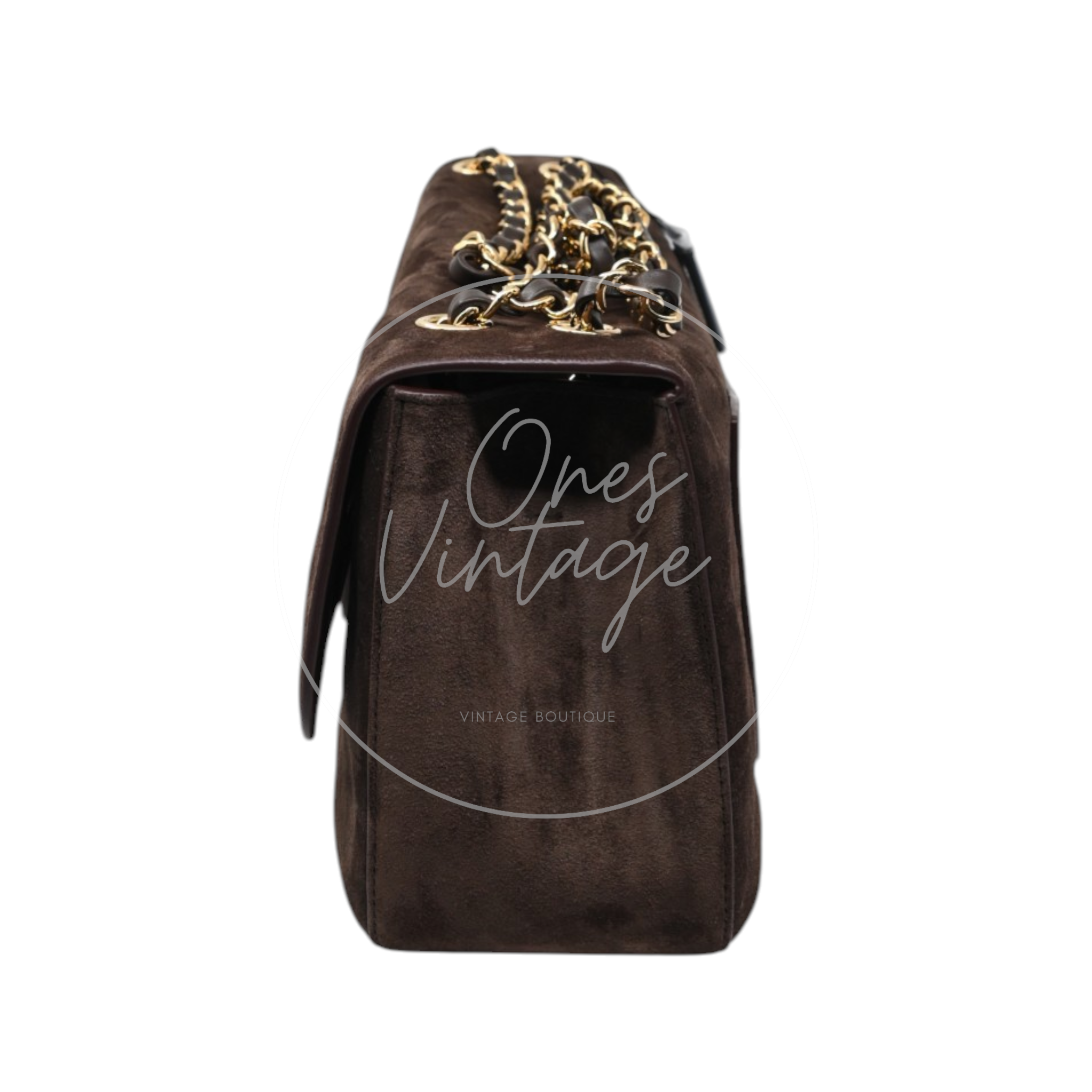 Chanel Maxi Flap Bag 32cm Suede GHW Dark Brown Series NU