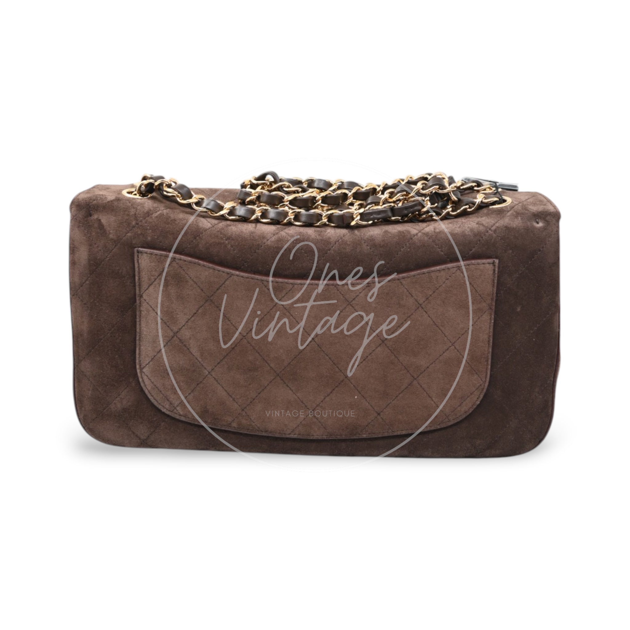 Chanel Maxi Flap Bag 32cm Suede GHW Dark Brown Series NU