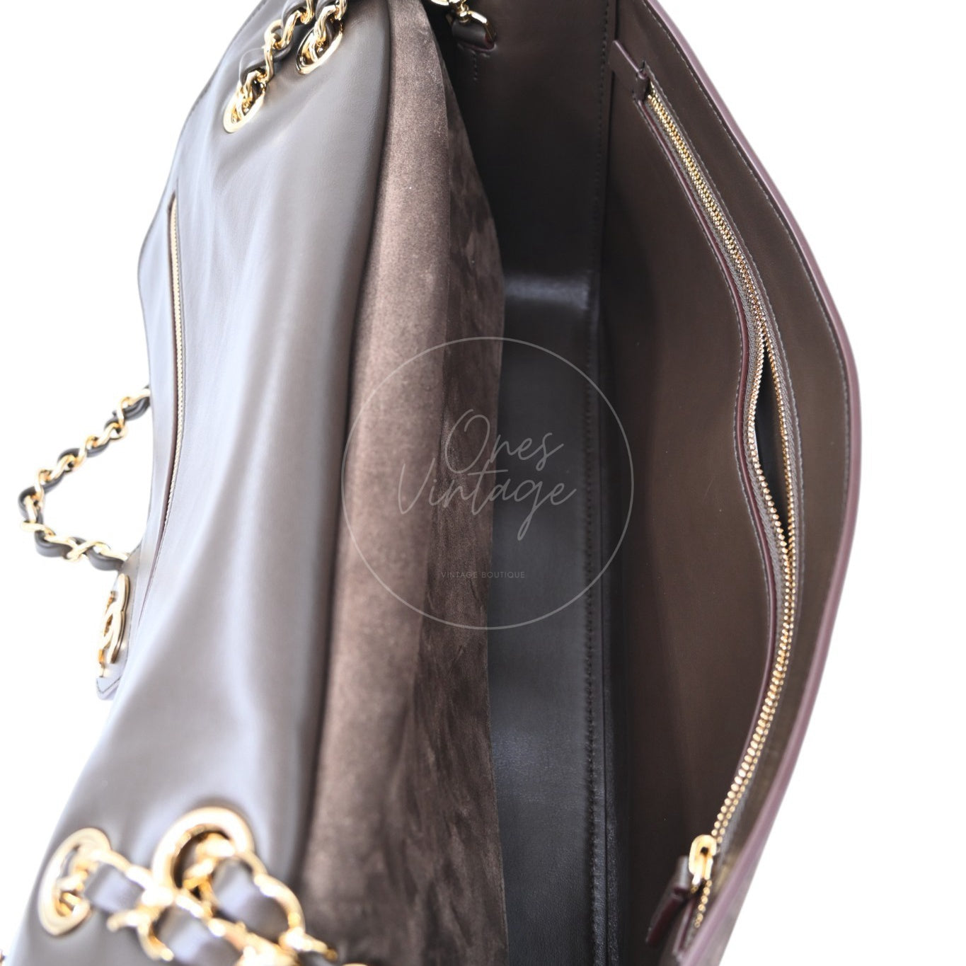 Chanel Maxi Flap Bag 32cm Suede GHW Dark Brown Series NU