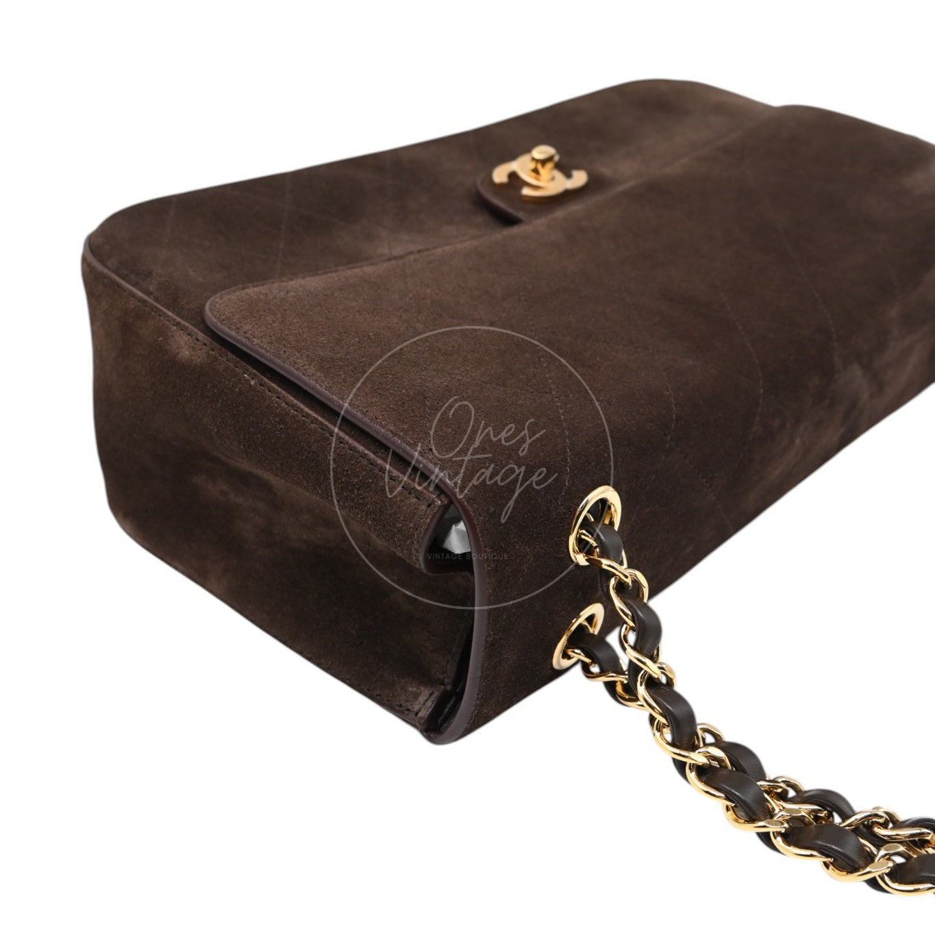 Chanel Maxi Flap Bag 32cm Suede GHW Dark Brown Series NU