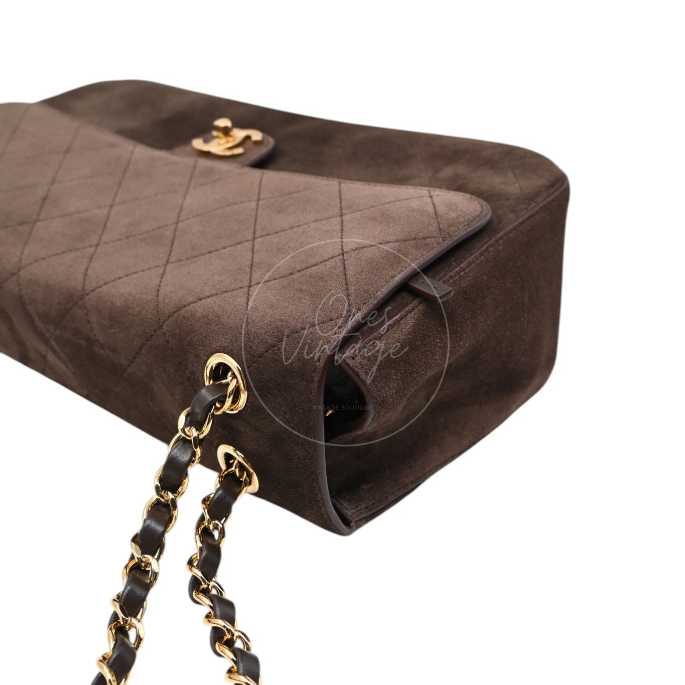 Chanel Maxi Flap Bag 32cm Suede GHW Dark Brown Series NU