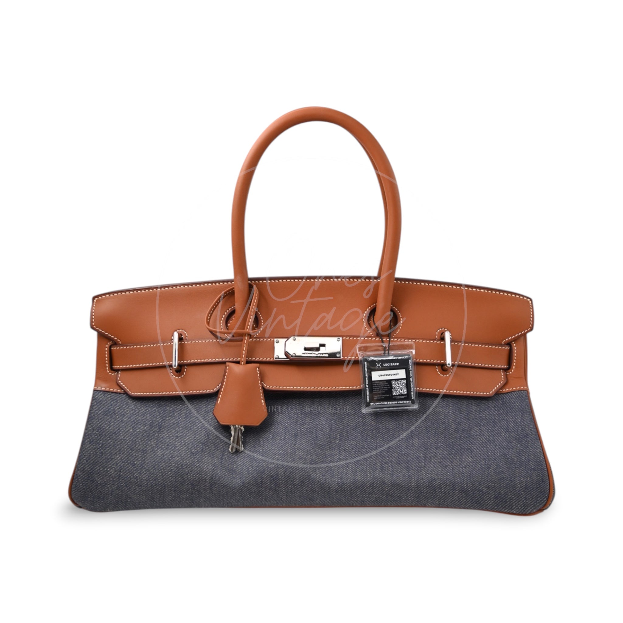 [Pre-owned] Hermes Birkin Shoulder Denim x Barenia Stamp Square I PHW Bag