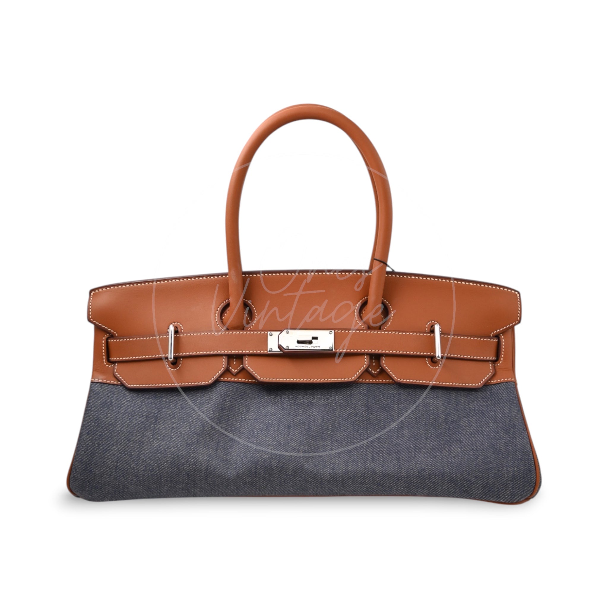 [Pre-owned] Hermes Birkin Shoulder Denim x Natural Barenia Stamp Square I PHW Bag