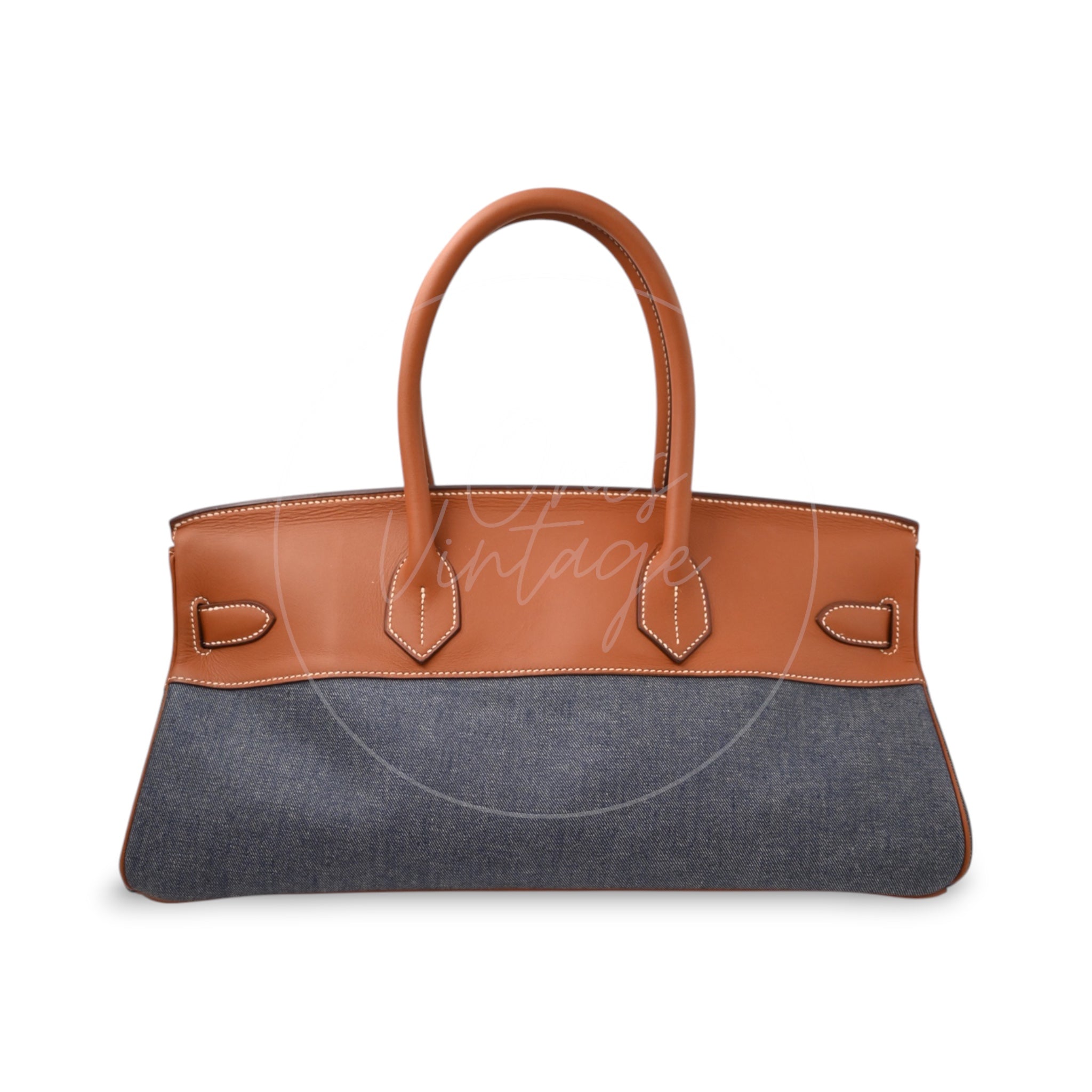 [Pre-owned] Hermes Birkin Shoulder Denim x Natural Barenia Stamp Square I PHW Bag