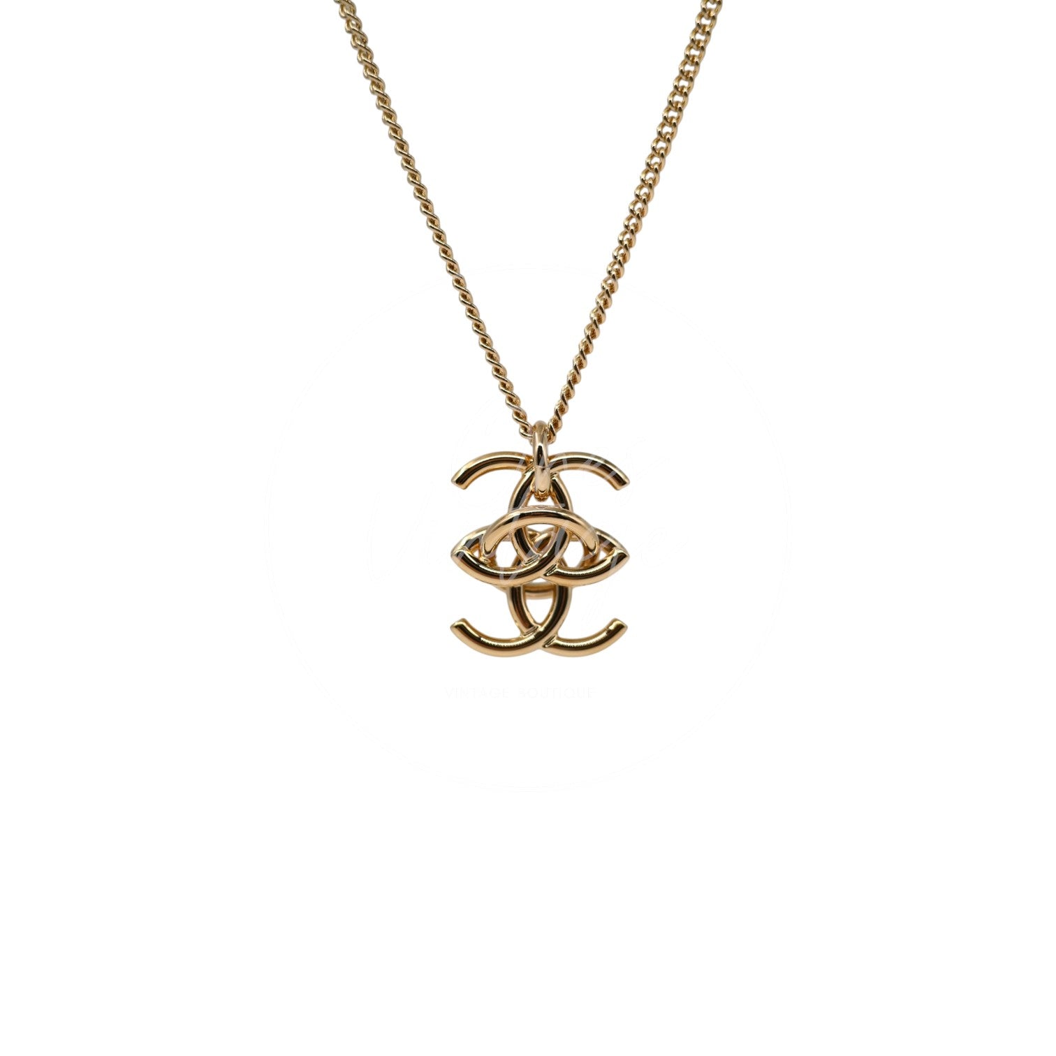Chanel Interlocking CC Pendant Necklace GHW Gold 26A