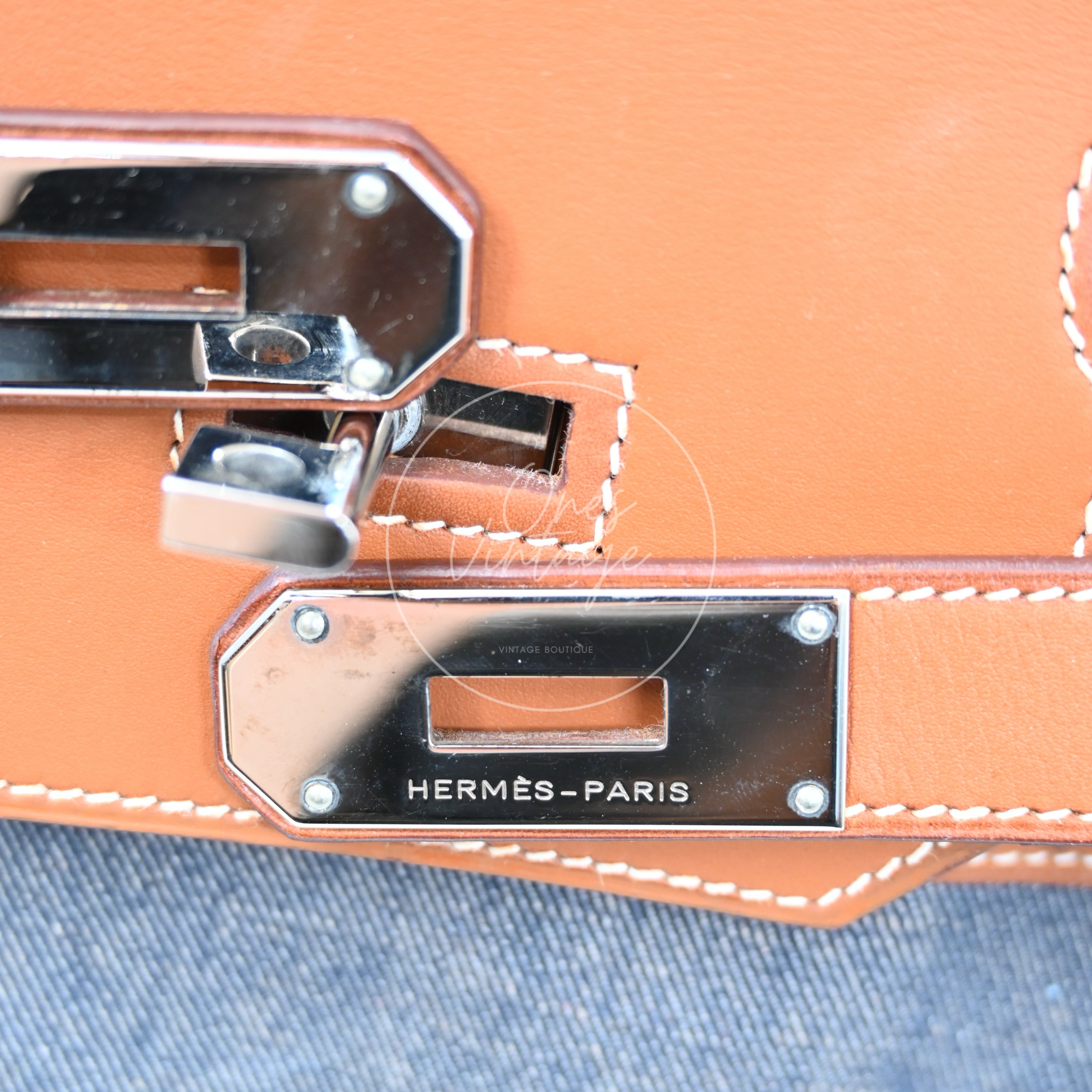 [Pre-owned] Hermes Birkin Shoulder Denim x Barenia Stamp Square I PHW Bag