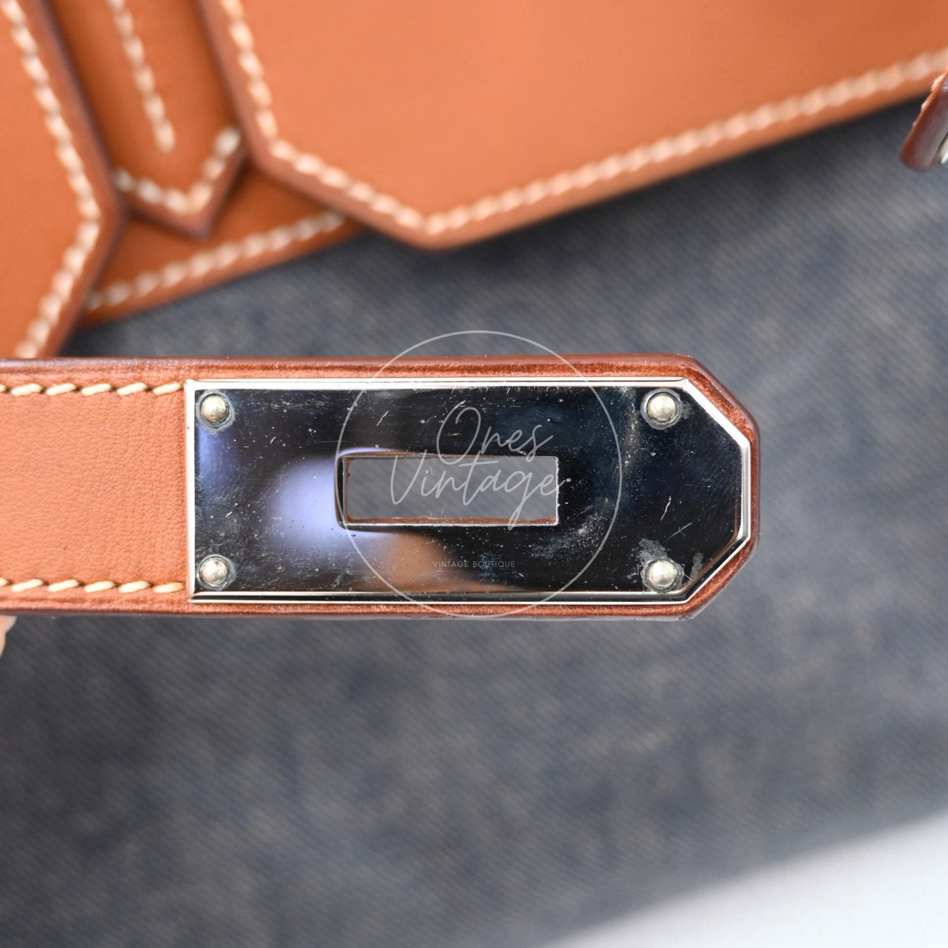 [Pre-owned] Hermes Birkin Shoulder Denim x Barenia Stamp Square I PHW Bag