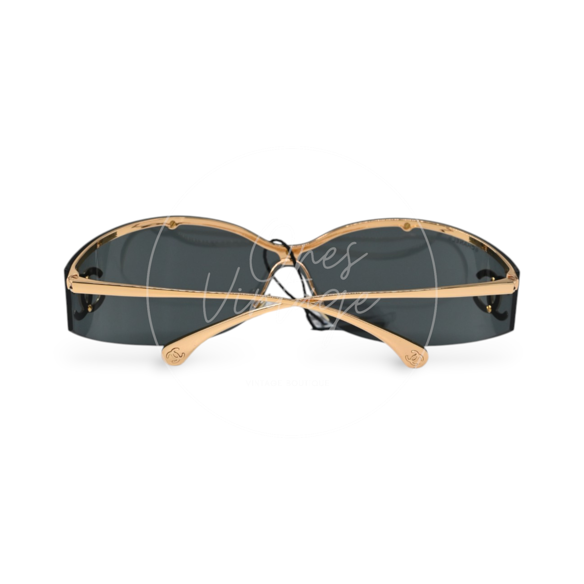 Chanel Sunglasses Gold-Tone Metal Frame Black Gold 26M