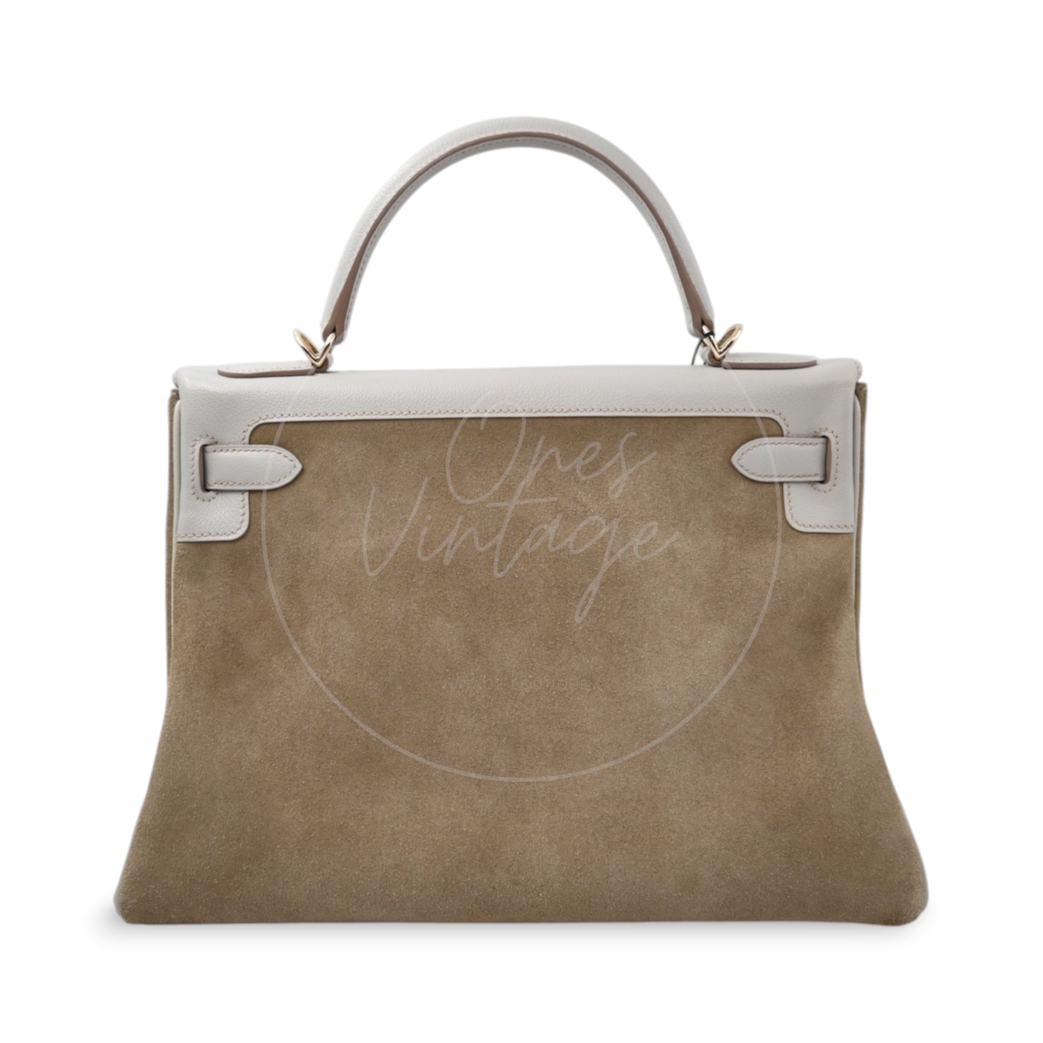 [Pre-owned] Hermes Kelly 32 Bag Gris Perle Evercolor and Veau Doblis Stamp Square Q