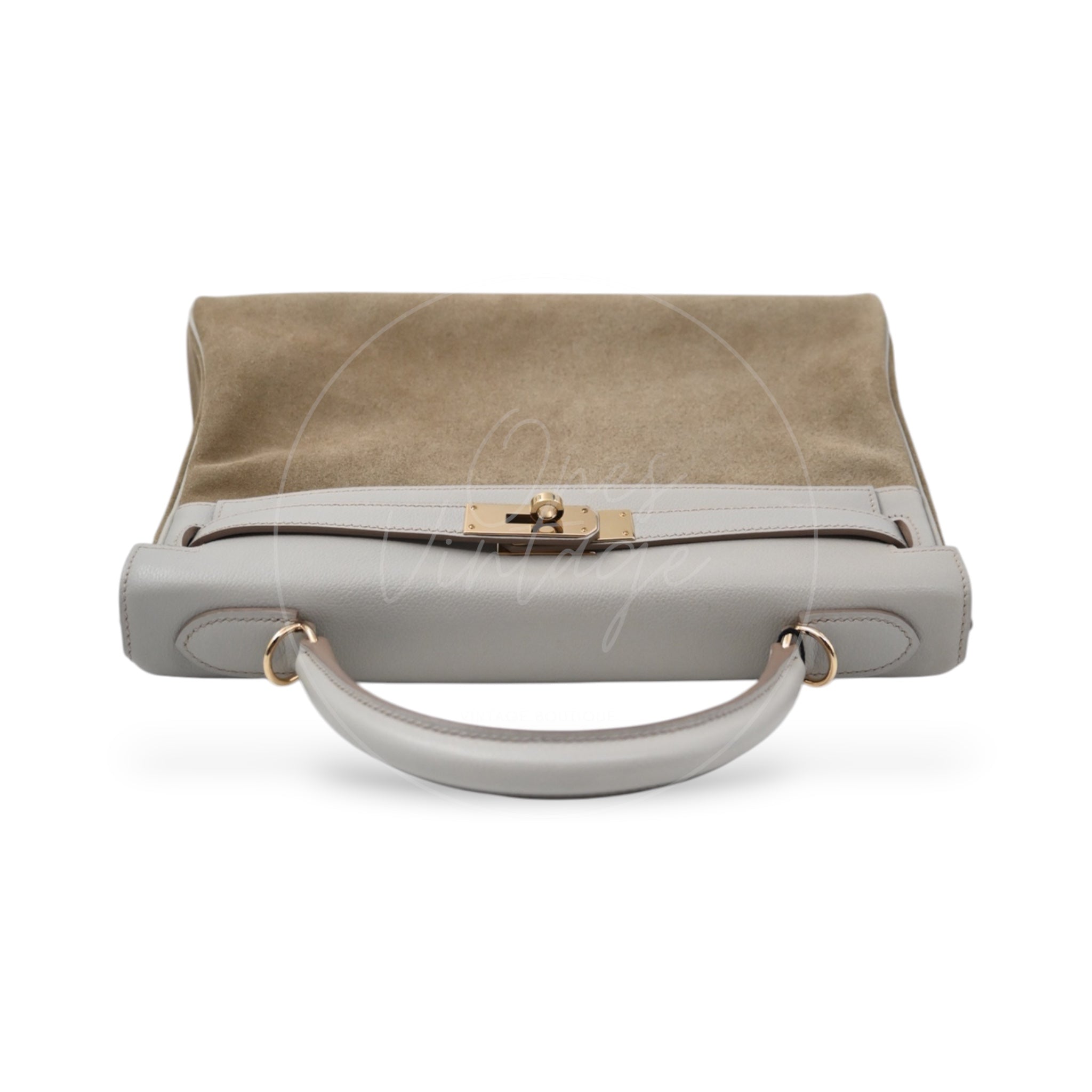 [Pre-owned] Hermes Kelly 32 Bag Gris Perle Evercolor and Veau Doblis Stamp Square Q