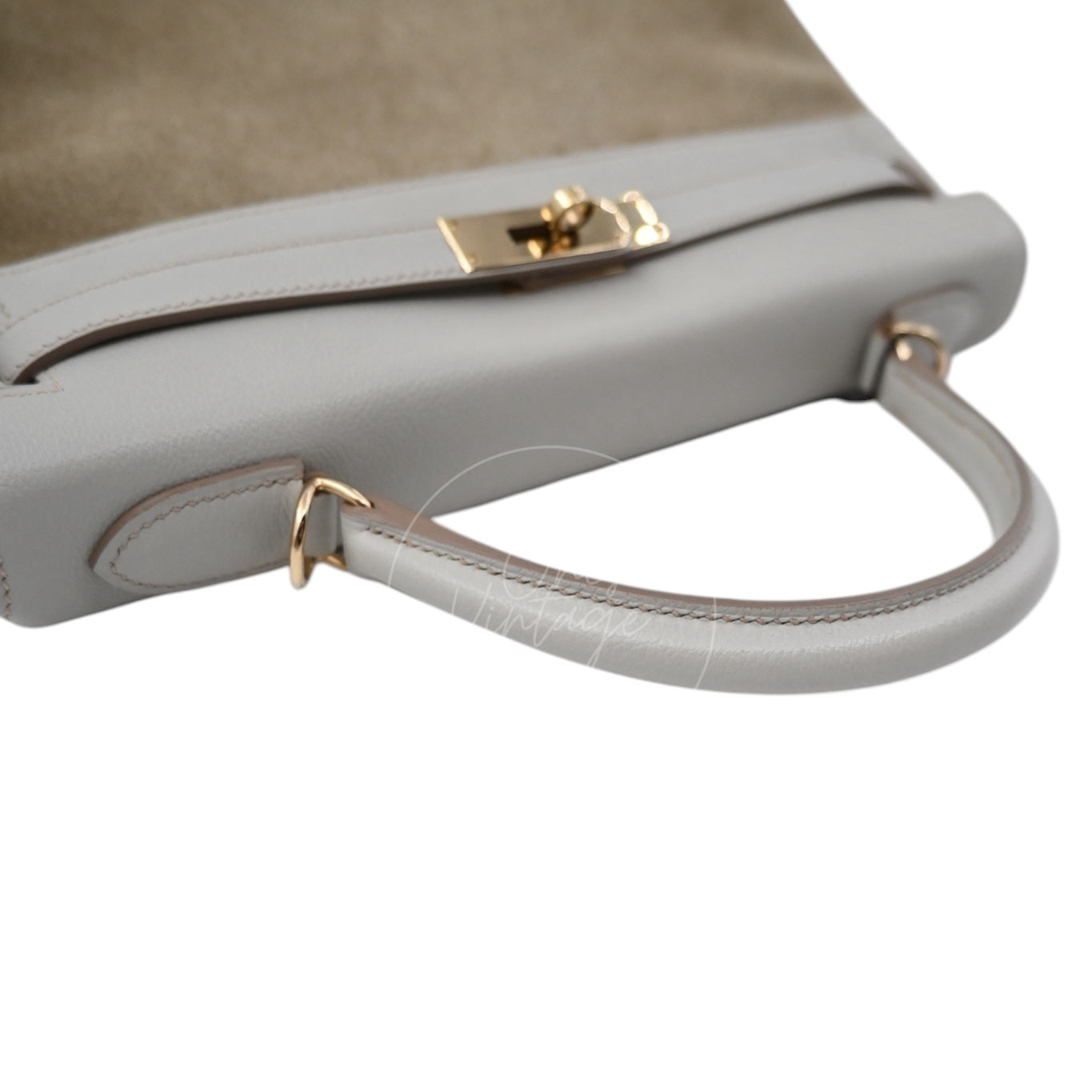 [Pre-owned] Hermes Kelly 32 Bag Gris Perle Evercolor and Veau Doblis Stamp Square Q